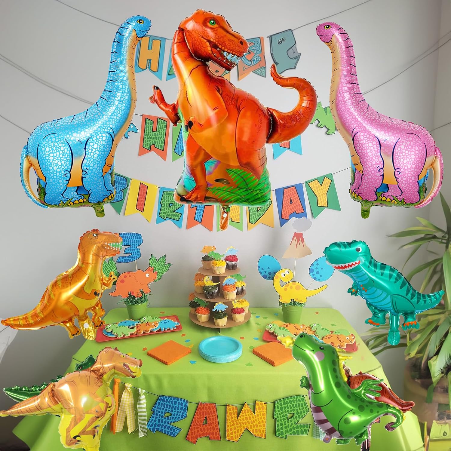 Dinosaur Foil Balloons Set 7 Pieces for Kids Party