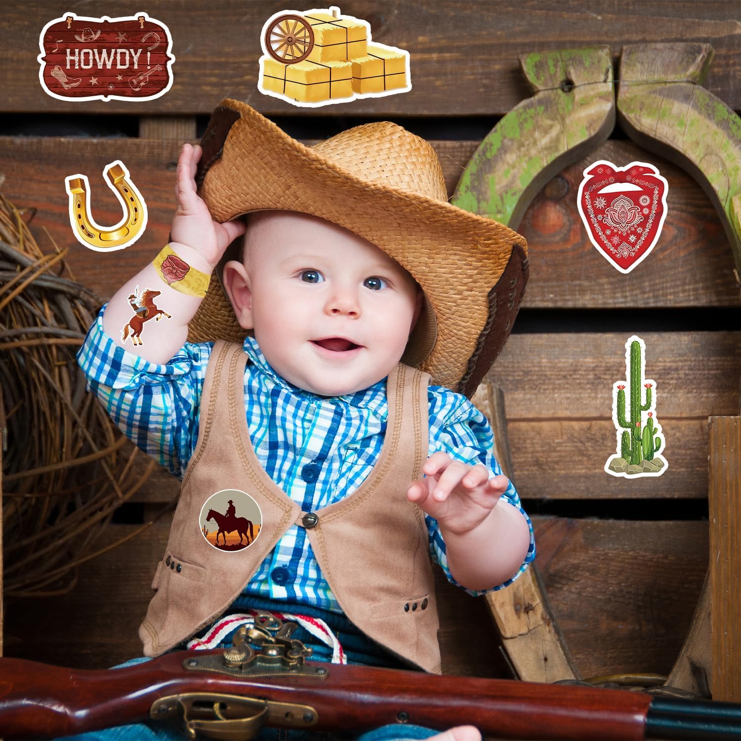 105 PCS Western Cowboy Stickers for Party Decorations