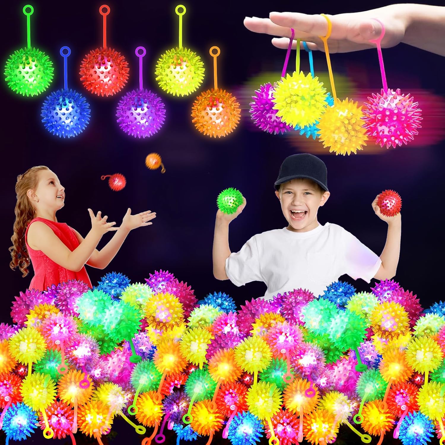 200PCS Light Up Bouncy Ball with LED Flashing Squeaky Design