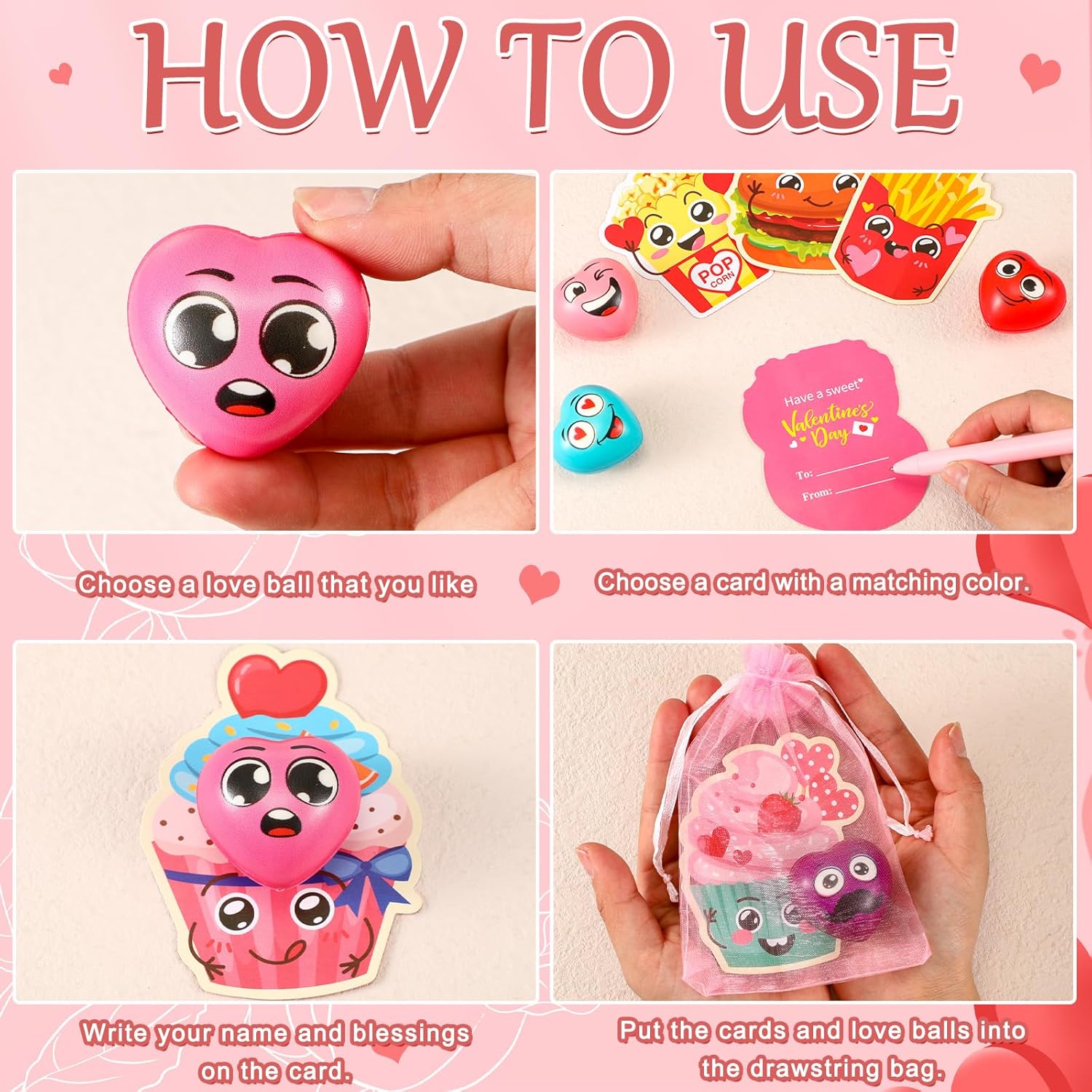 20pcs Valentine Stress Balls with Funny Cards