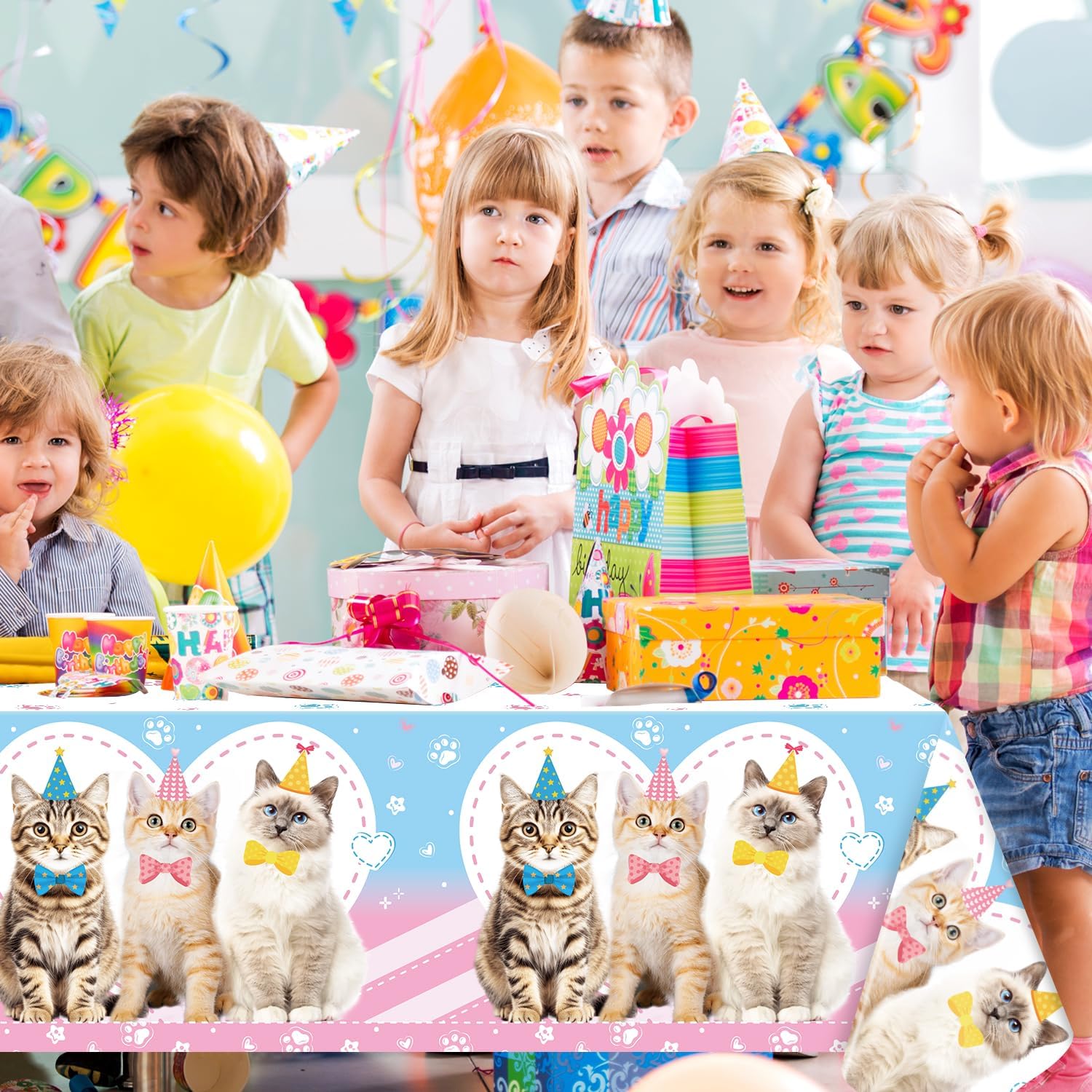 4 Pcs Cat Themed Tablecloth Set for Parties