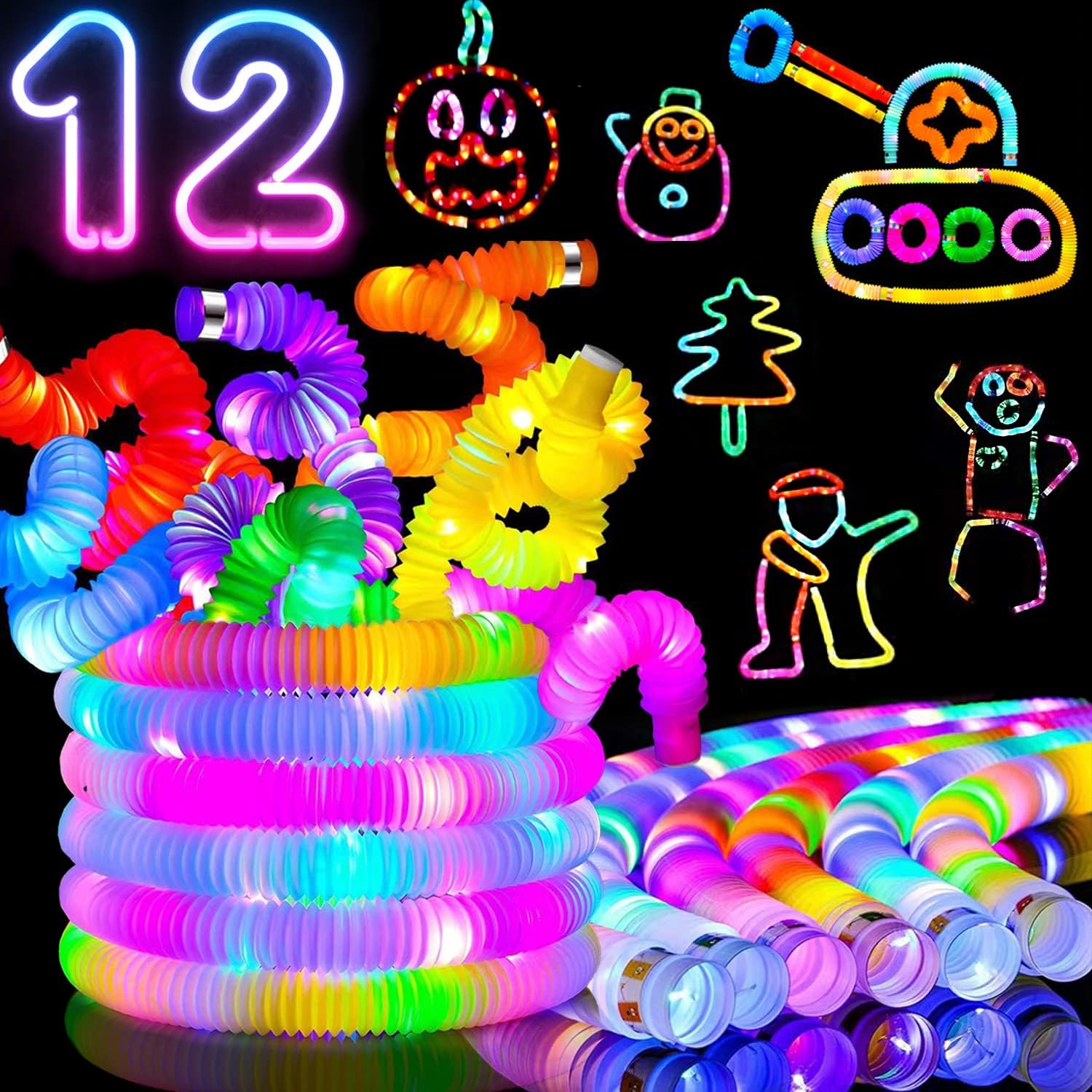 Jishi Light Up Pop Tubes LED Glow Sticks 8-Pack