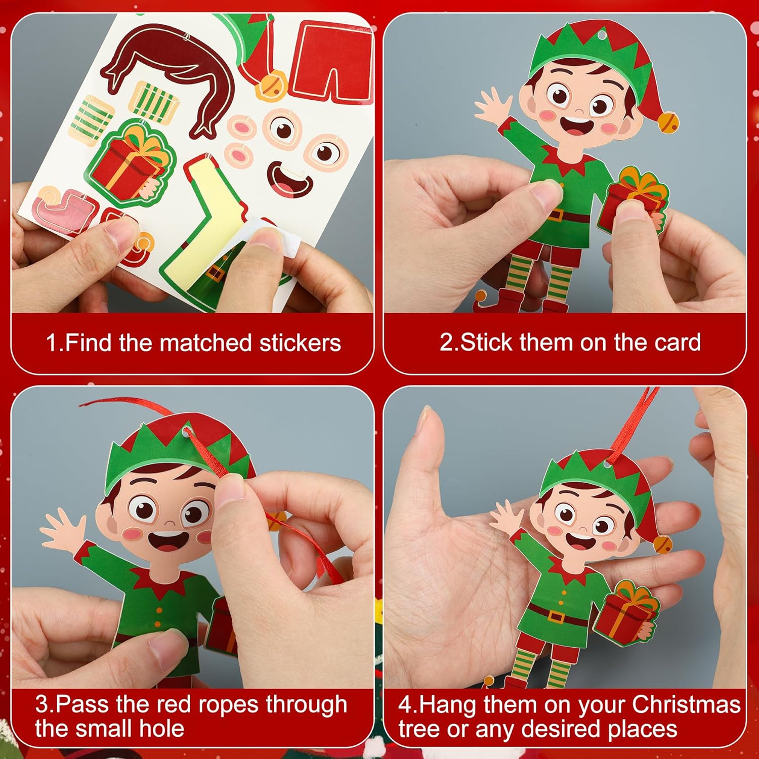 64 Pcs Christmas Ornament DIY Craft Kit with Stickers and Cutouts
