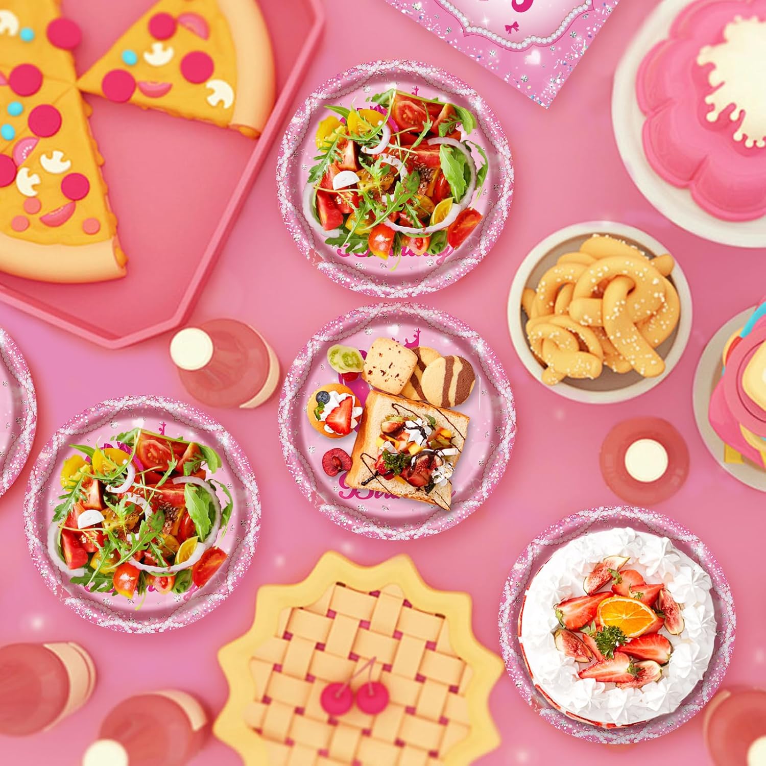 Pink Princess Party Plates Set for 25 Guests