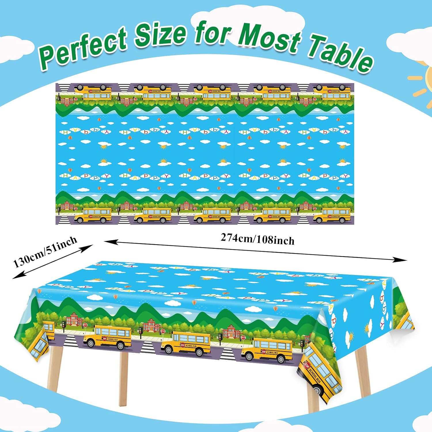 Gisgfim 3 Pcs School Bus Tablecloths Party Decor