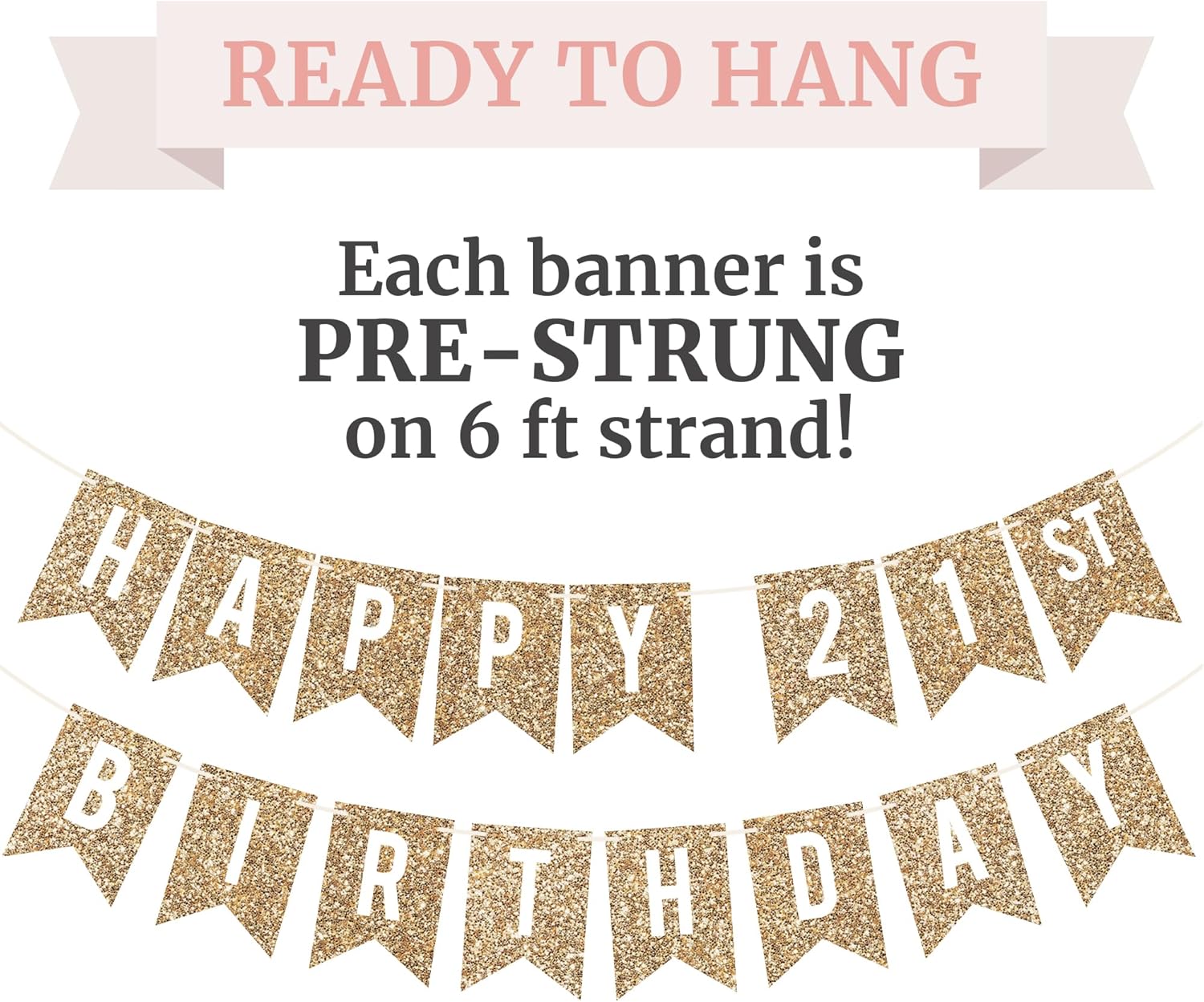 Perfect Occasion Happy 21st Birthday Gold Banner Pre-Strung