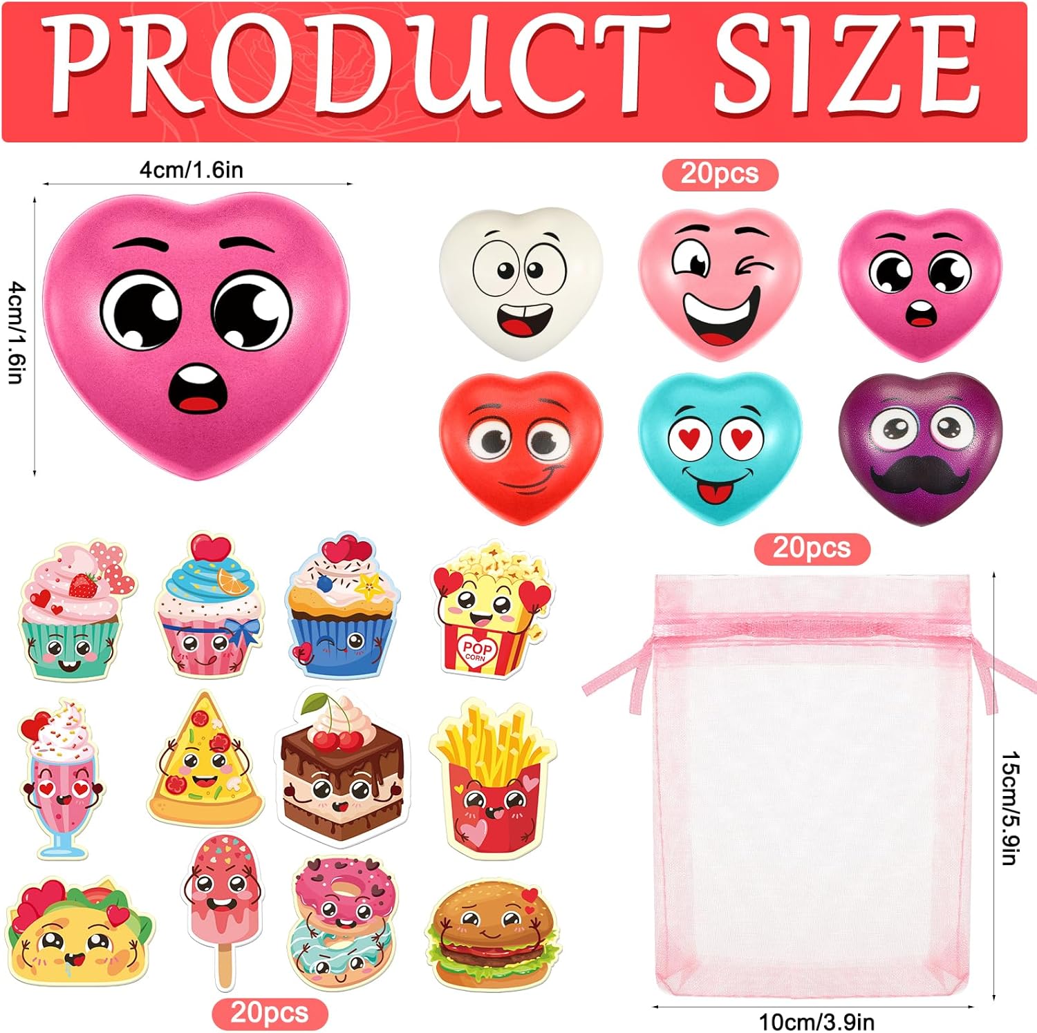 20pcs Valentine Stress Balls with Funny Cards