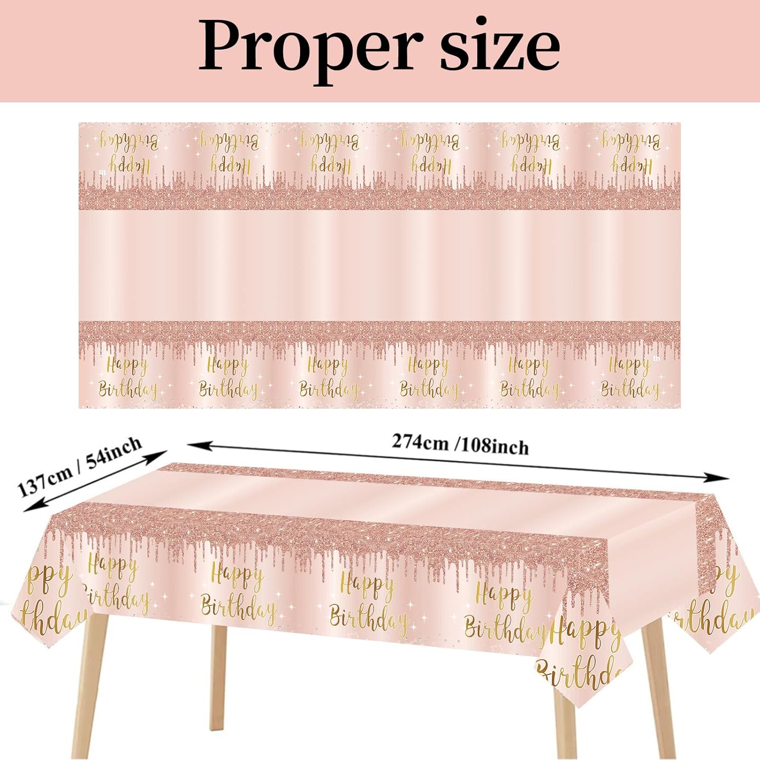 3 Pcs Pink Rose Gold Happy Birthday Table Cover Decorations