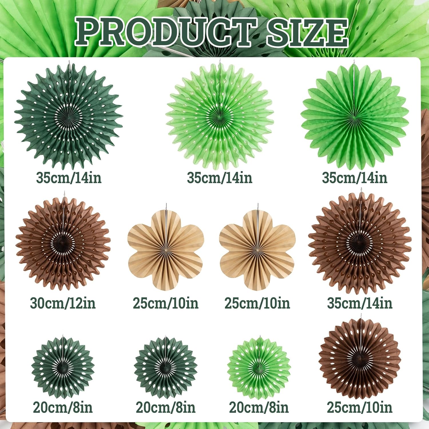 11 Pcs Tropical Jungle Hanging Paper Fans Decor Set