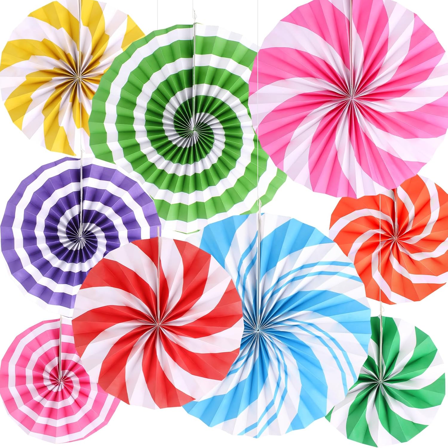 9 Pcs Candyland Themed Paper Fans for Party Decorations