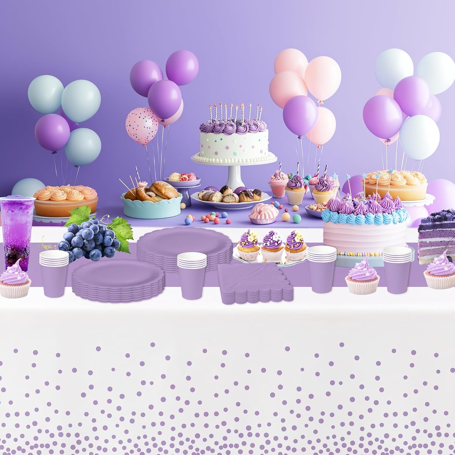White and Purple Party Decor Tablecloth Set of 3