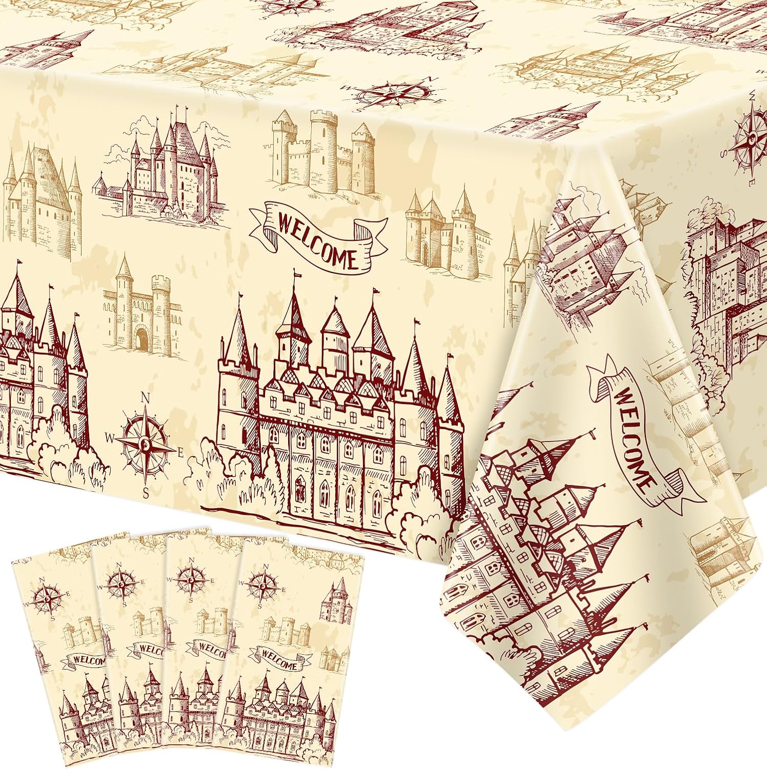 4Pcs Wizard Themed Tablecloth for Birthday Halloween Decor