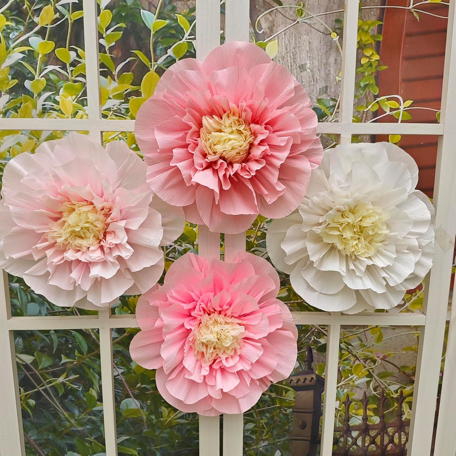 Mybbshower Crepe Paper Flowers Pack of 4 Blush Pink White