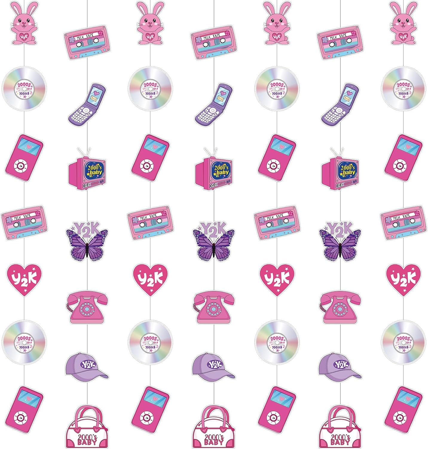 Spakon 8 Pack Y2k Pink Paper Banners Retro Garland Decorations