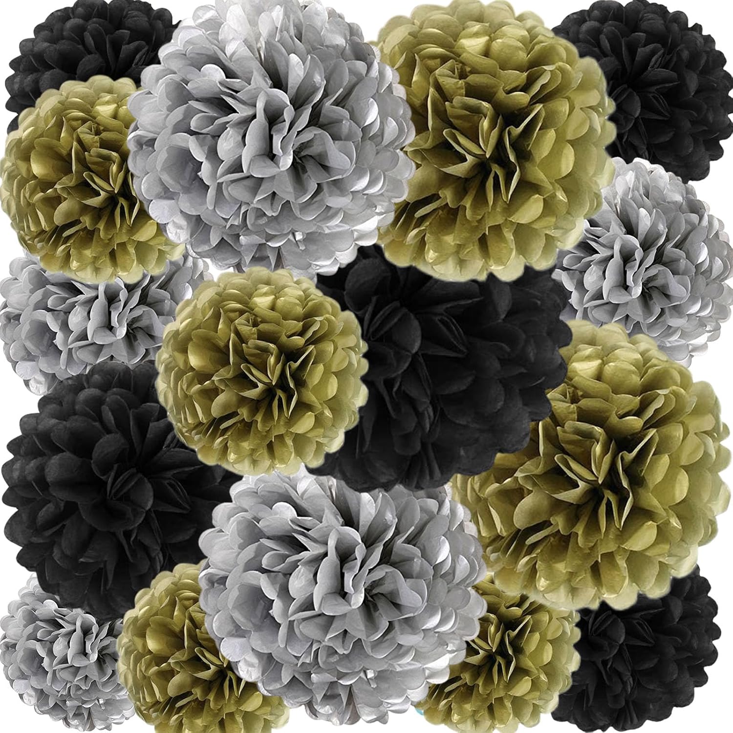 18 PCS Tissue Paper Pom Poms Decor Black Gold Silver