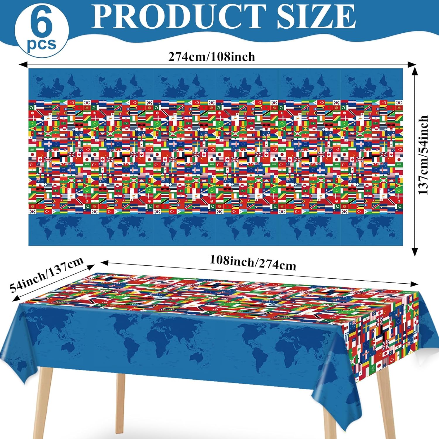 6 Pieces International Flag Table Cover for Parties