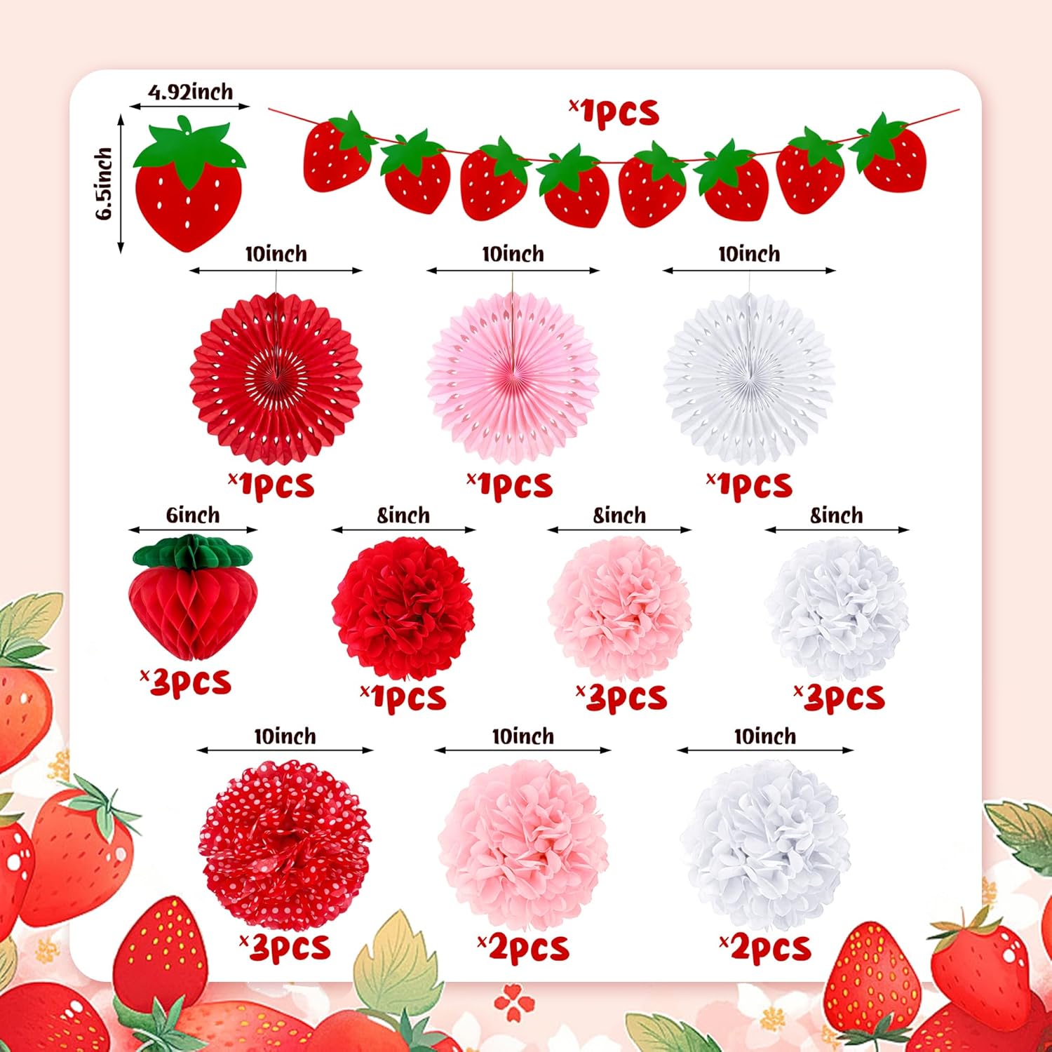 21PCS Strawberry Party Decorations Set