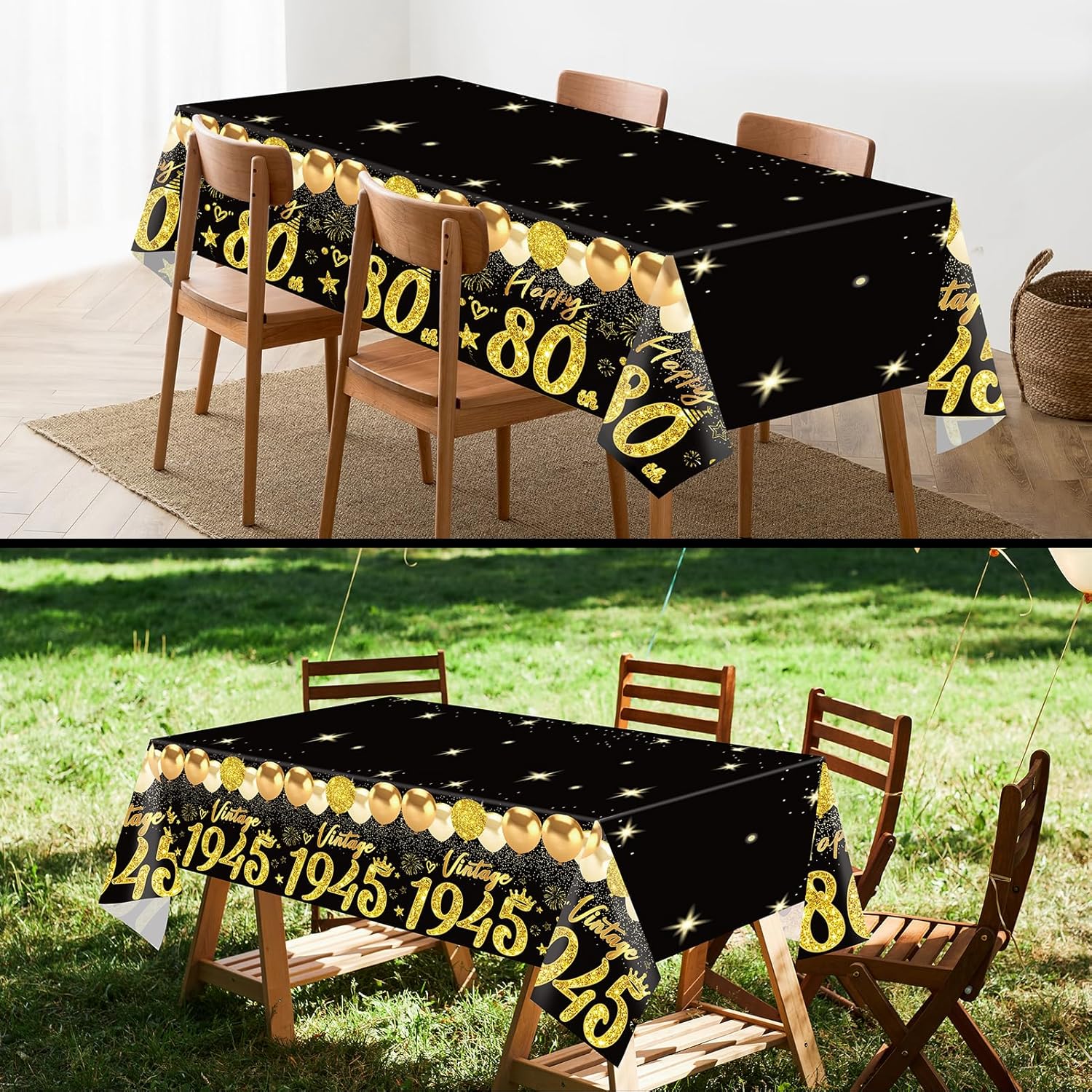 Uiorgui 2pcs 80th Birthday Tablecloth Set