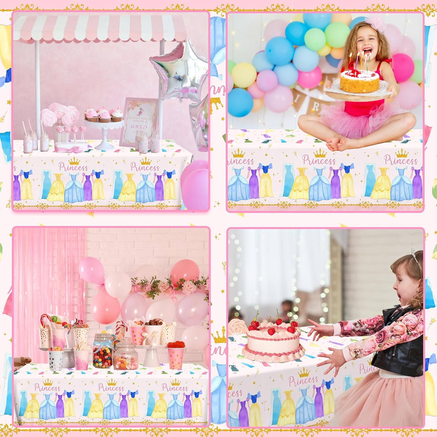 Cextoga Princess Tablecloths 3pcs Waterproof Party Decorations
