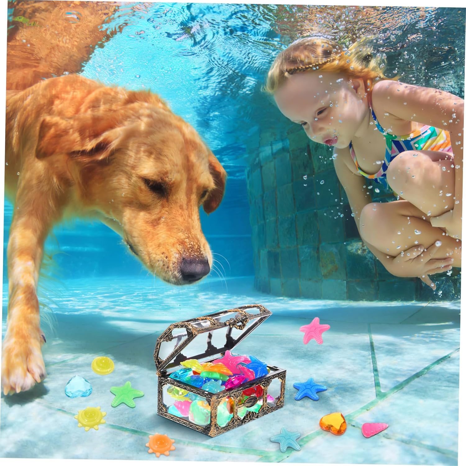 KESYOO Pirate Treasure Chest Pool Toy Diving Gems