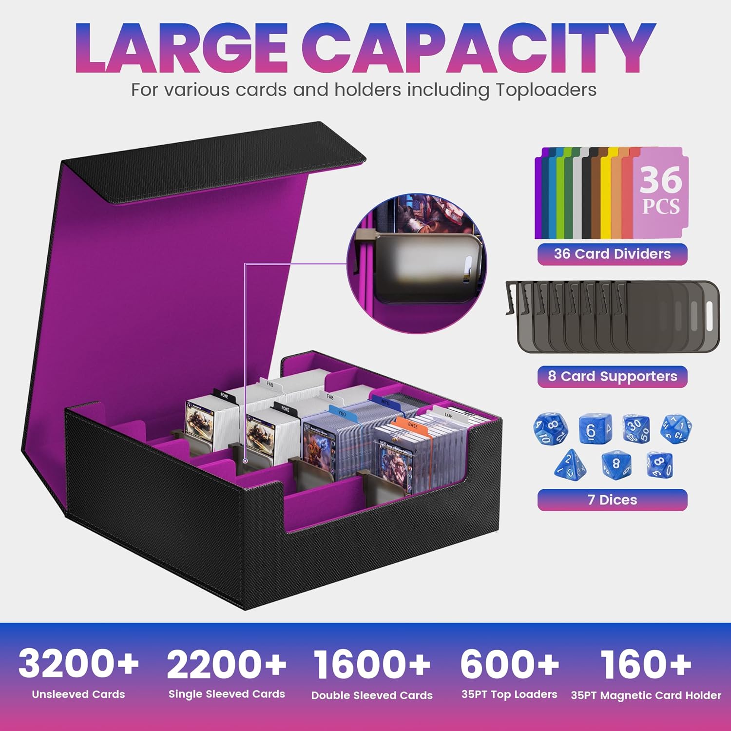3500 Trading Card Storage Box with 4 Rows and 36 Dividers