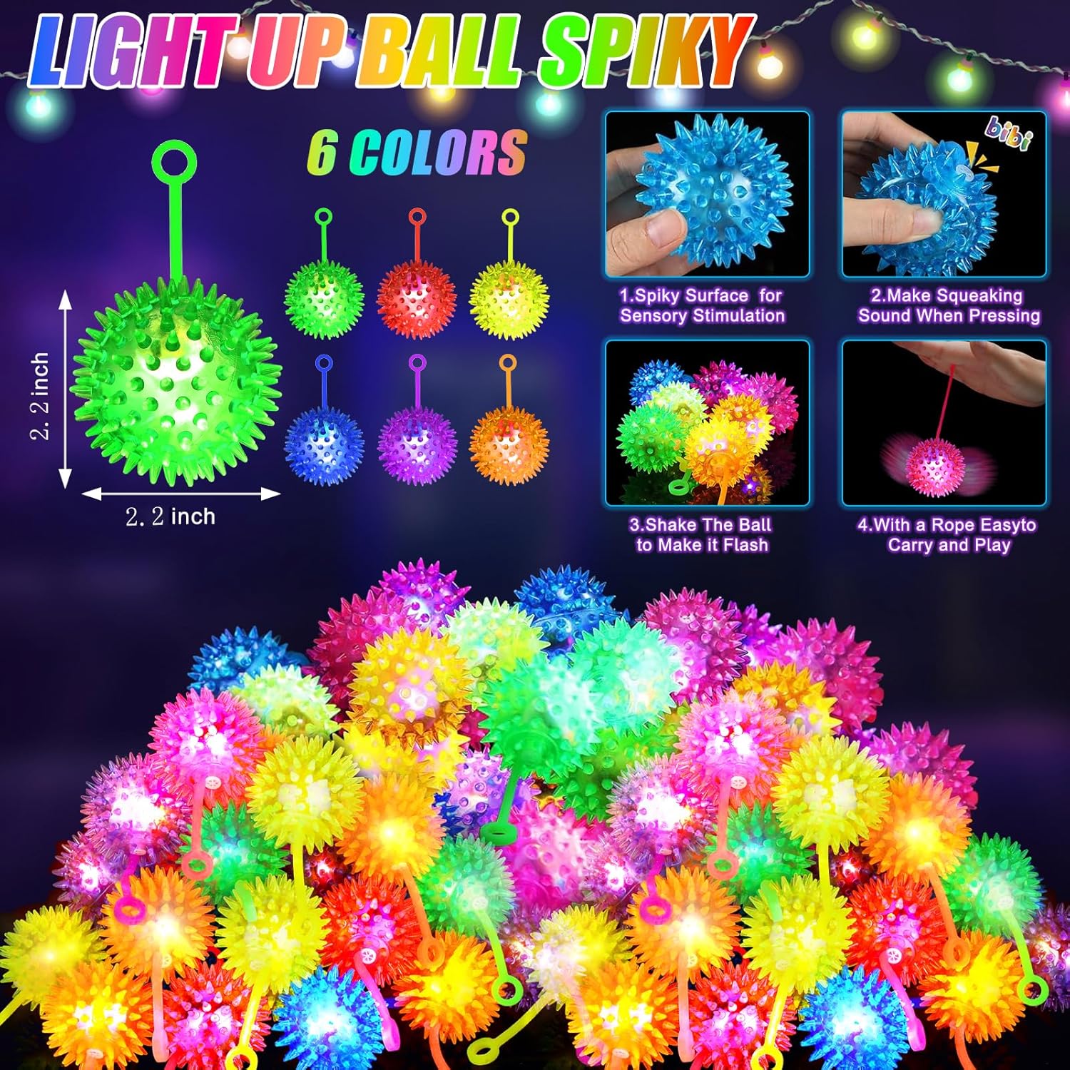 200PCS Light Up Bouncy Ball with LED Flashing Squeaky Design