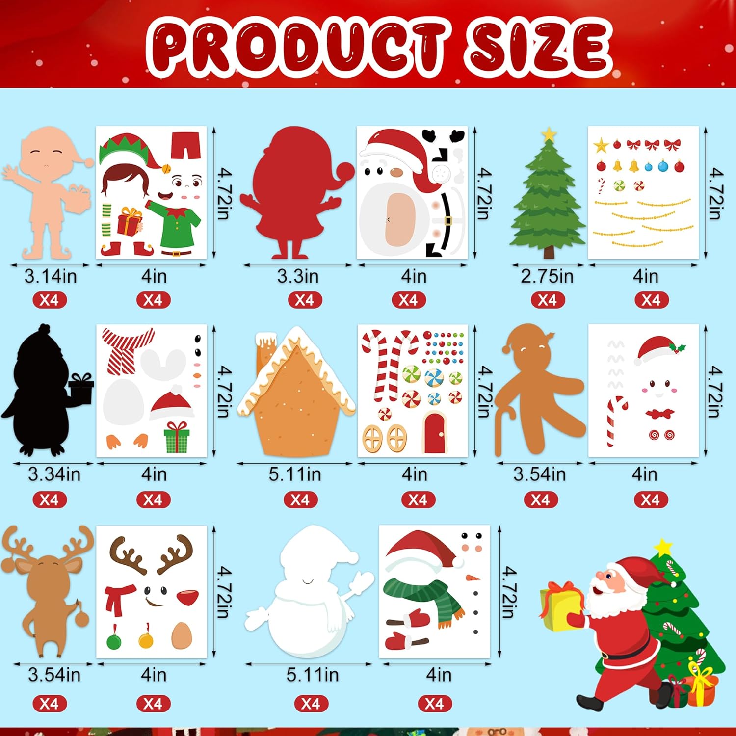 64 Pcs Christmas Ornament DIY Craft Kit with Stickers and Cutouts