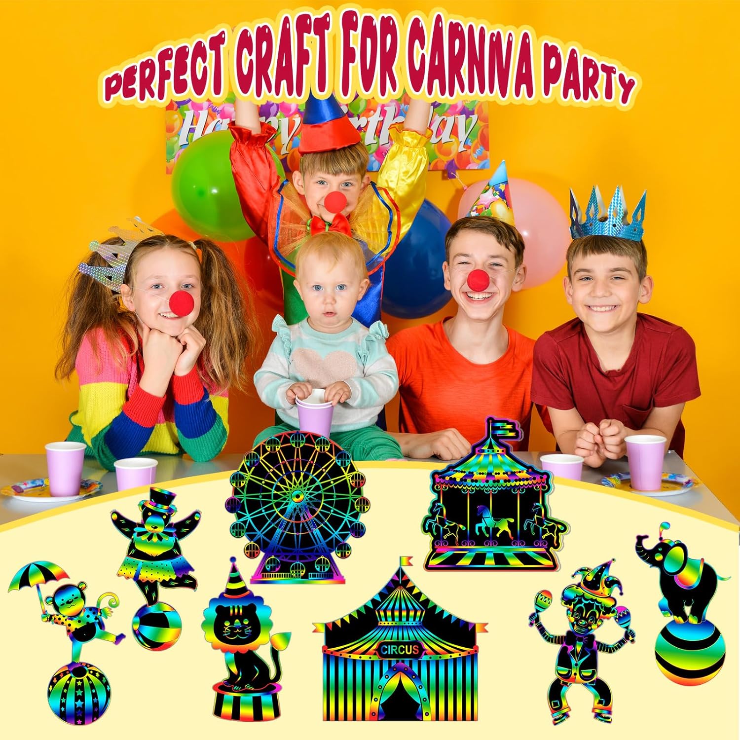 RoundFunny 80 Pcs Carnival Scratch Cards with Sticks and Ribbons
