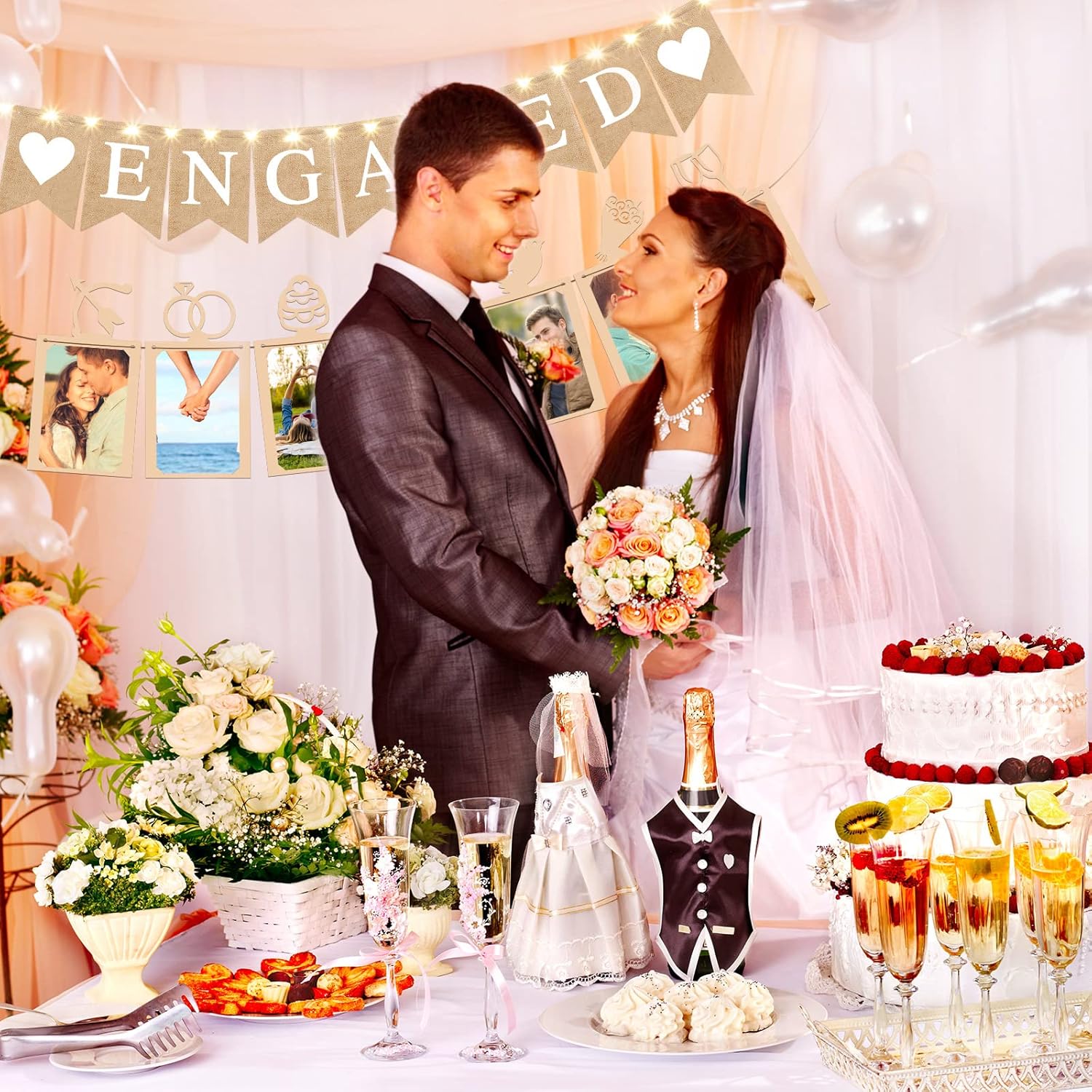 2 Pieces Romantic Engagement Wedding Decor Banners