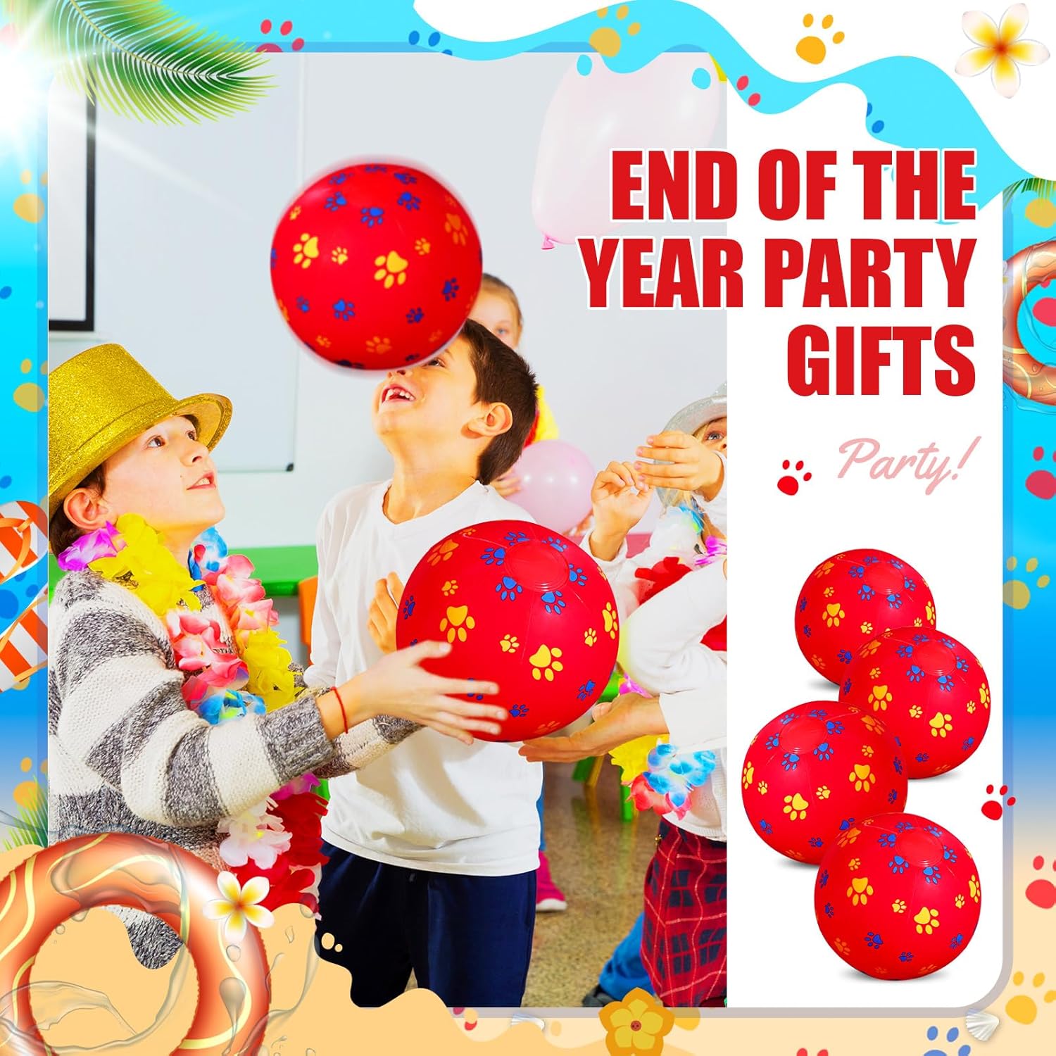12 Pack Red Dog Paw Beach Balls for Kids 787 Inch