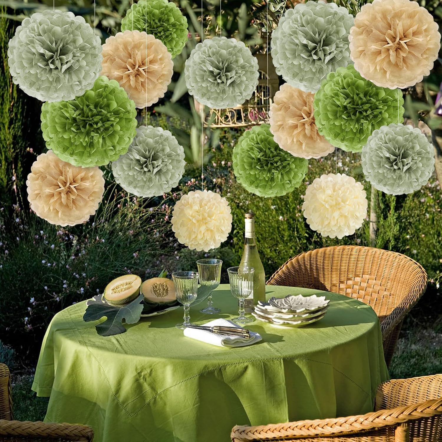 Easy Joy Olive Sage Green Pom Poms Party Decorations