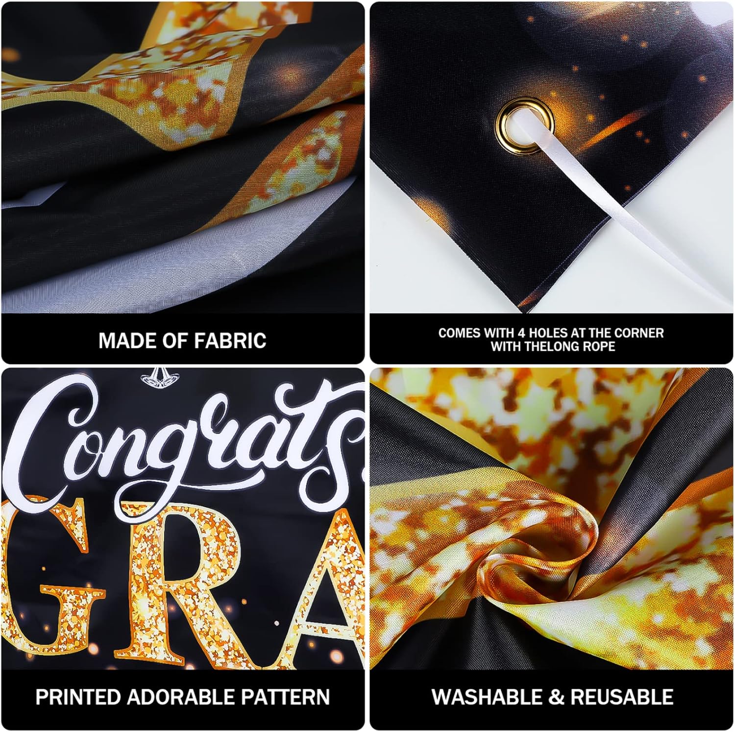2025 Graduation Banner Black and Gold 728x433 Inch