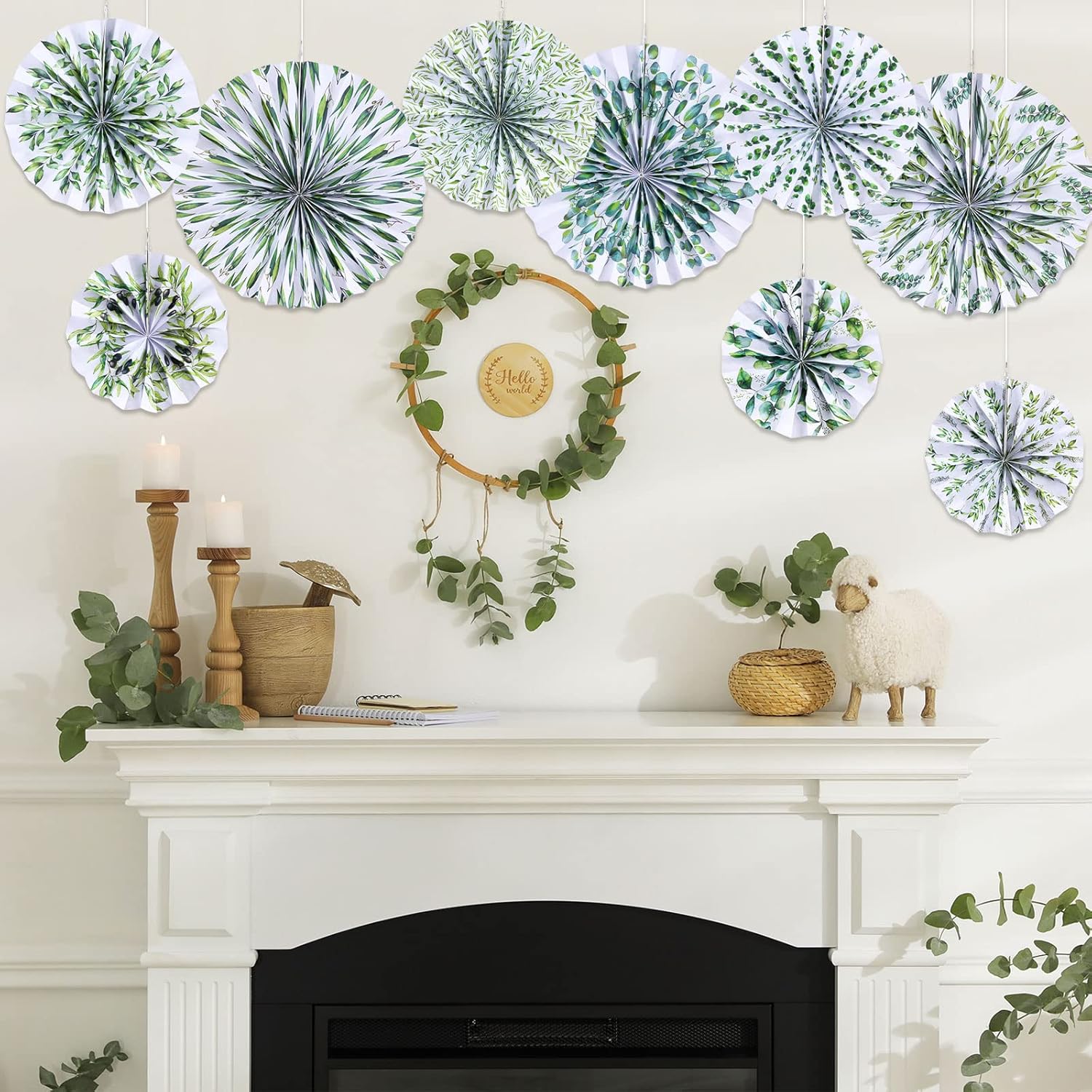 Outus 9 Pcs Eucalyptus Paper Fans Classroom Decor