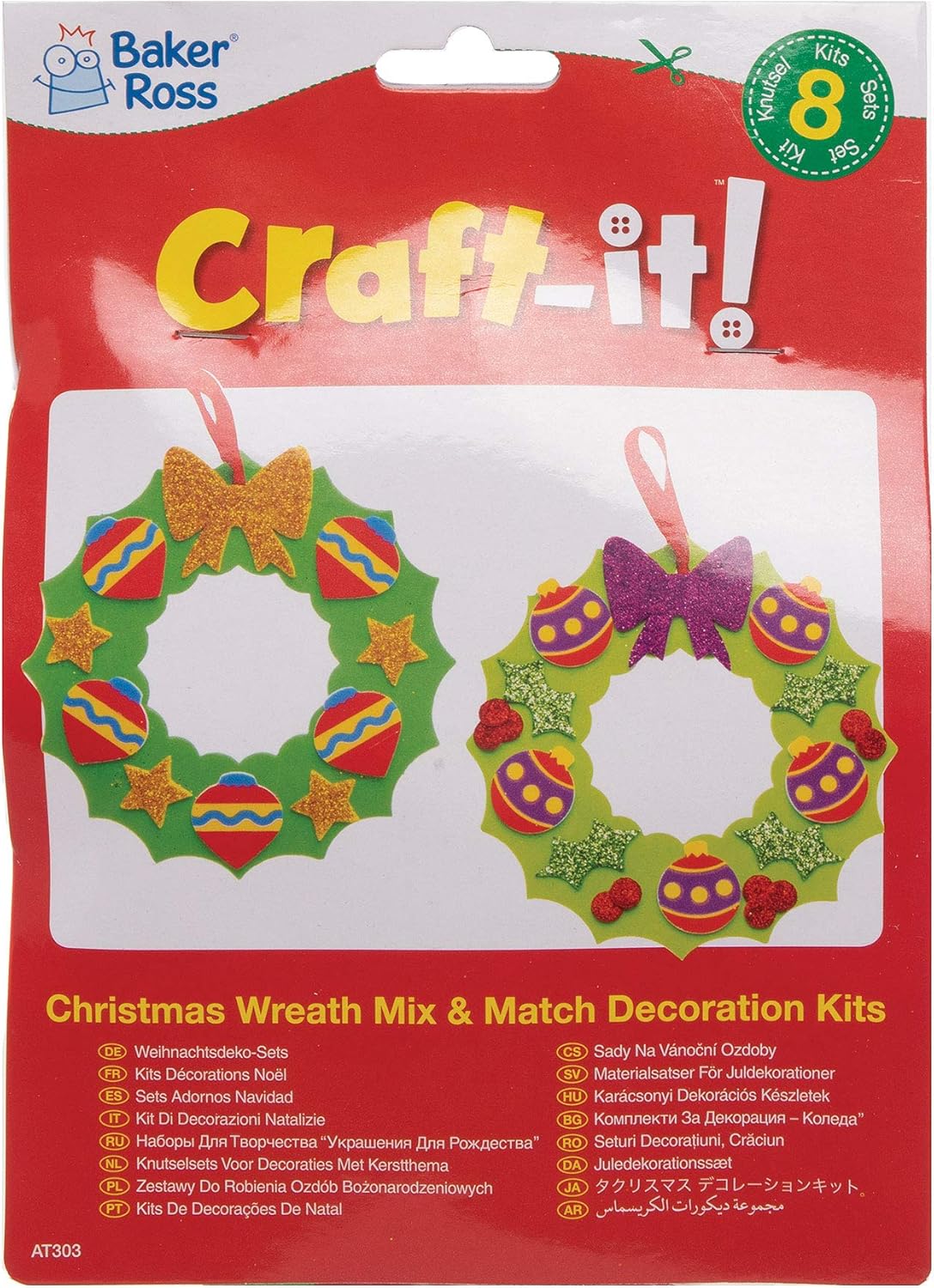 Baker Ross AT303 Christmas Wreath Craft Kits Festive Paper Craft Pack of 8