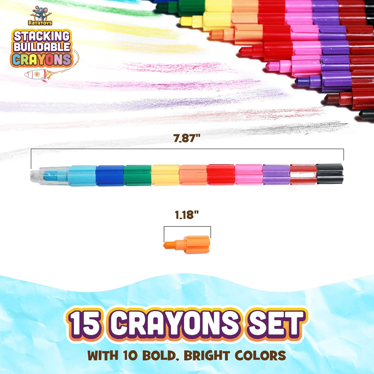 Stacking Crayons 15 Pc Set for Kids