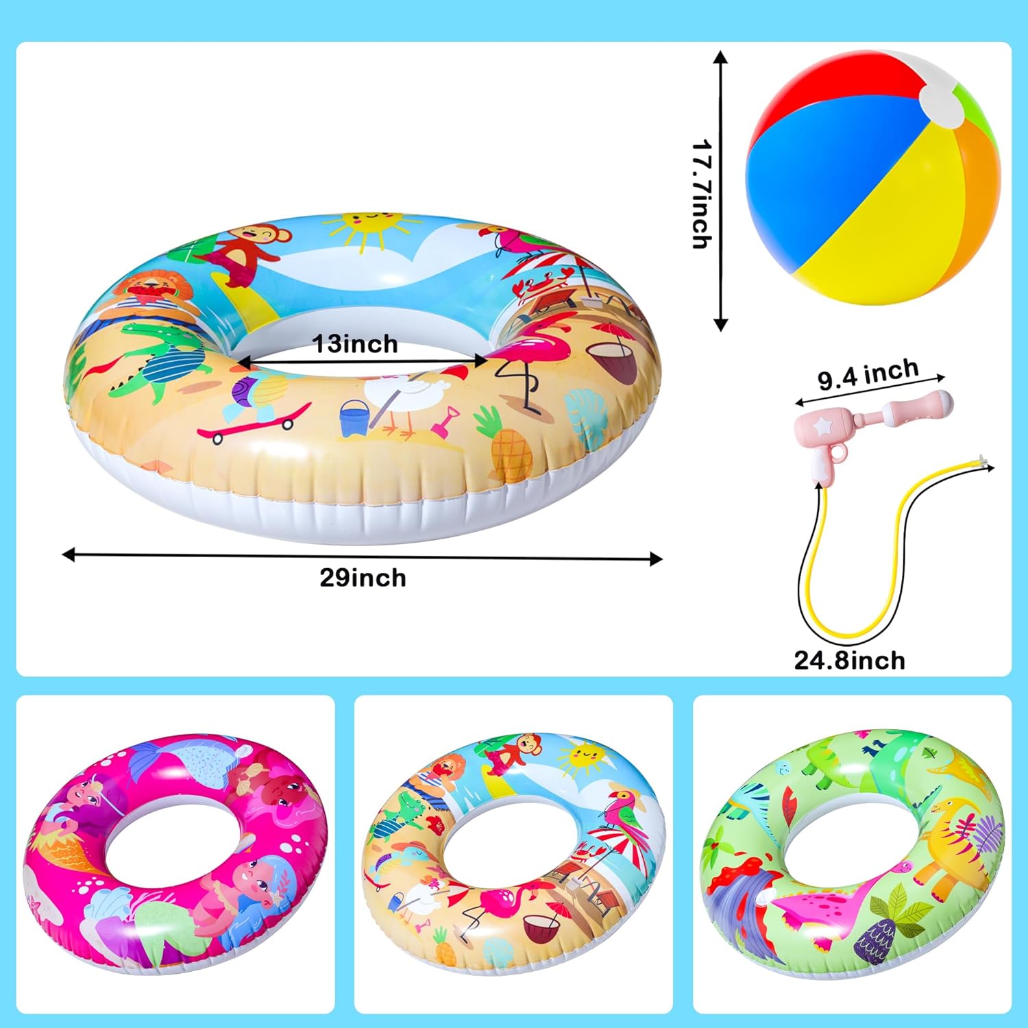 Pool Party Set with 3 Swim Rings Water Guns and Beach Ball