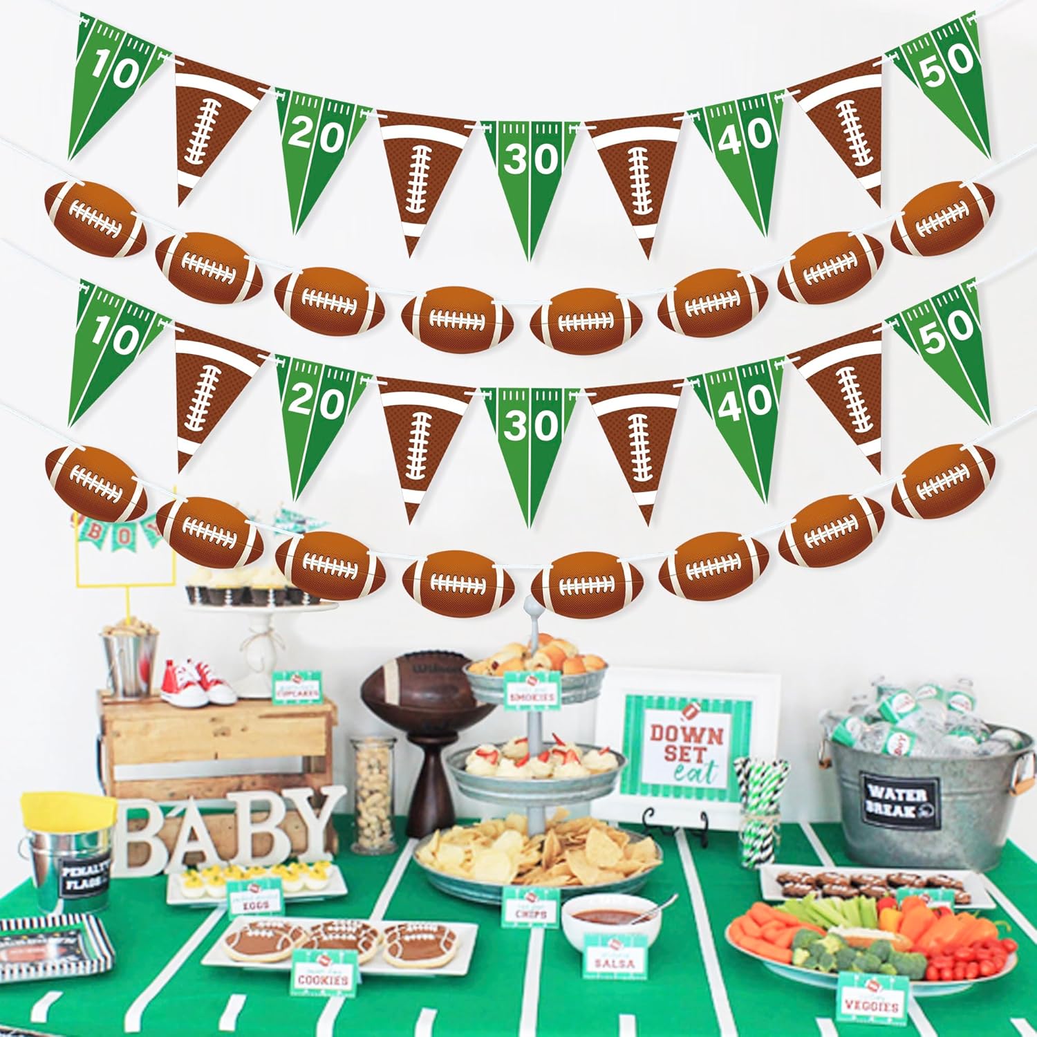 4 Piece Football Party Decor Kit with Banners and Flags