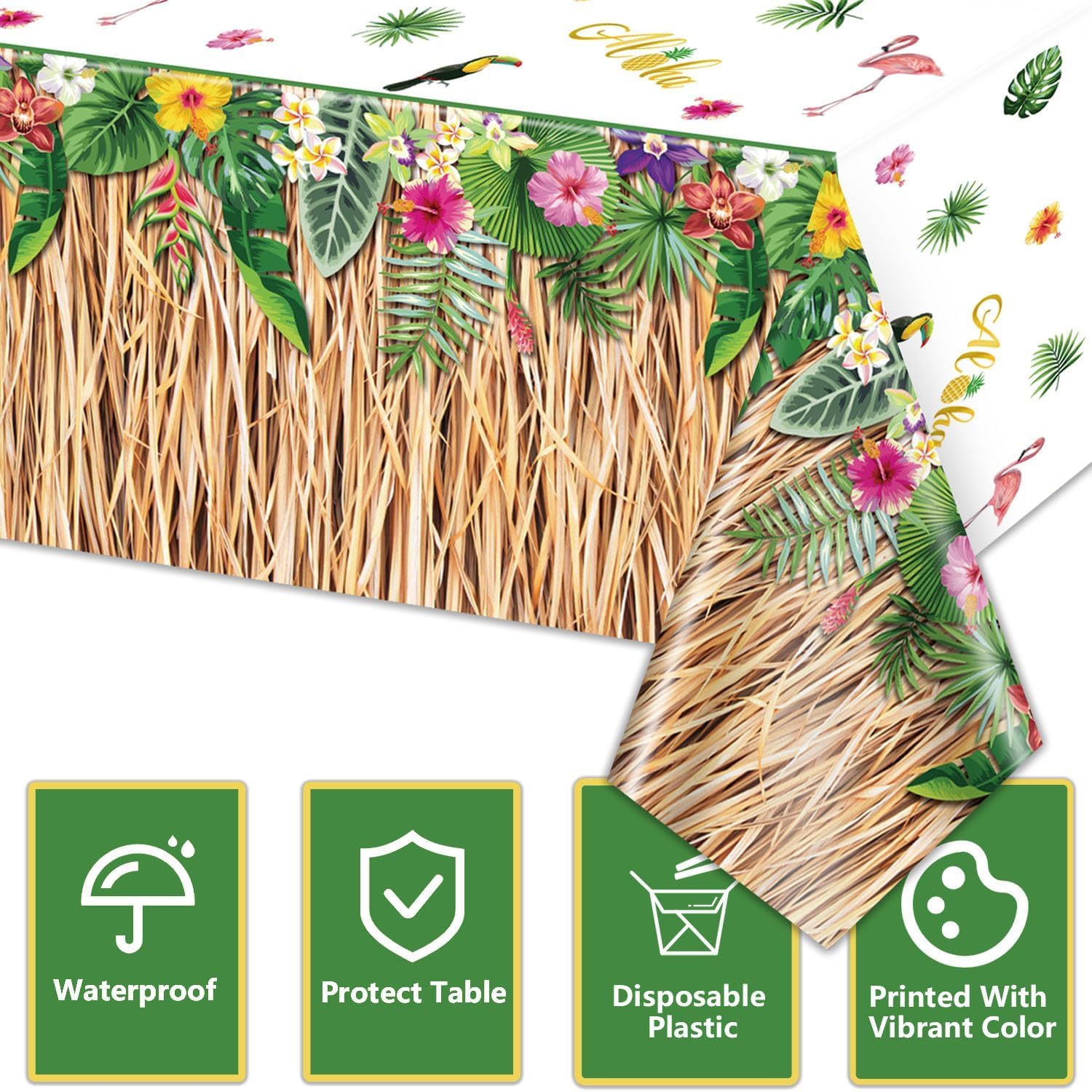 4 Pack Hawaiian Luau Grass Tablecloths for Parties