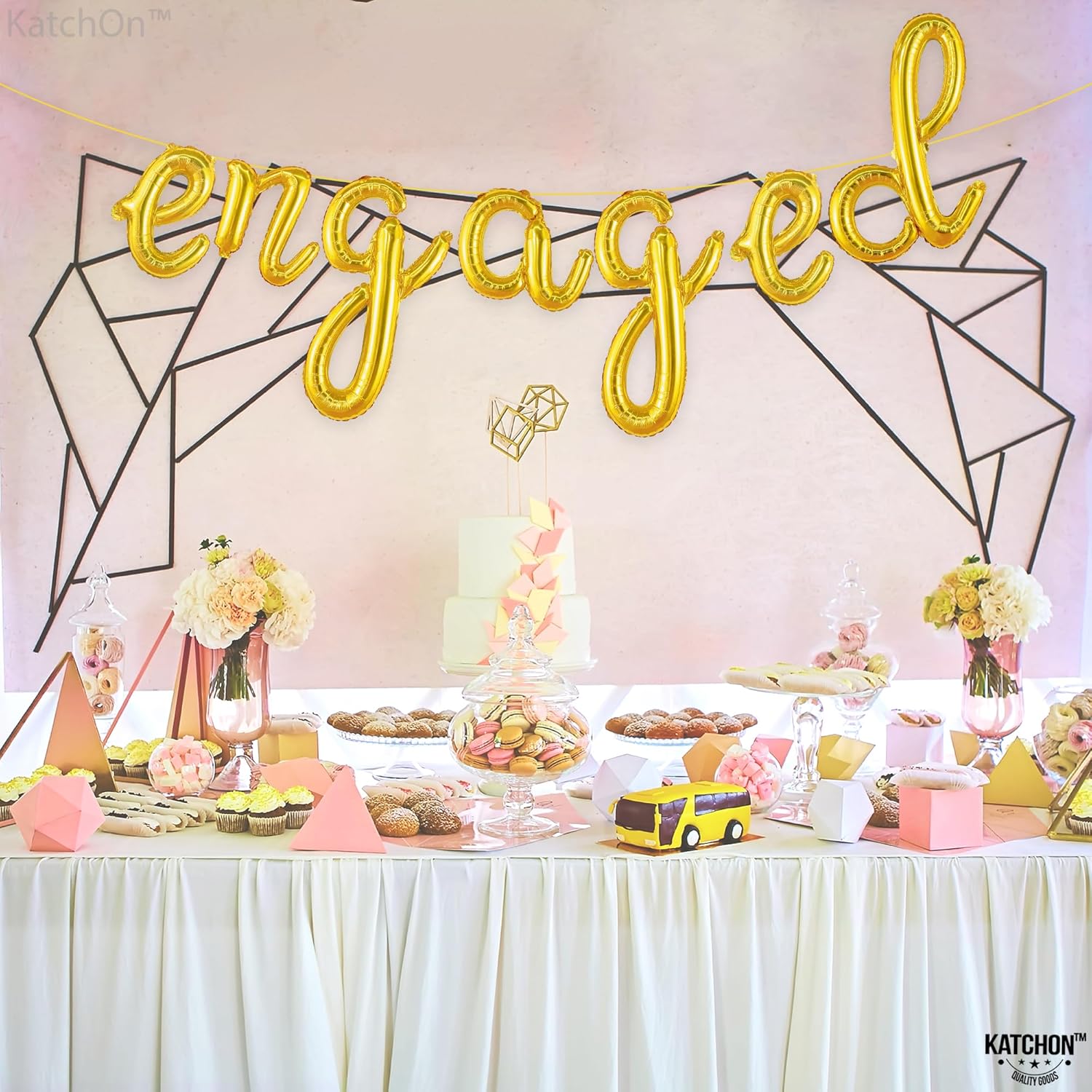 KatchOn Cute Gold Engagement Balloons Letters 10 Feet
