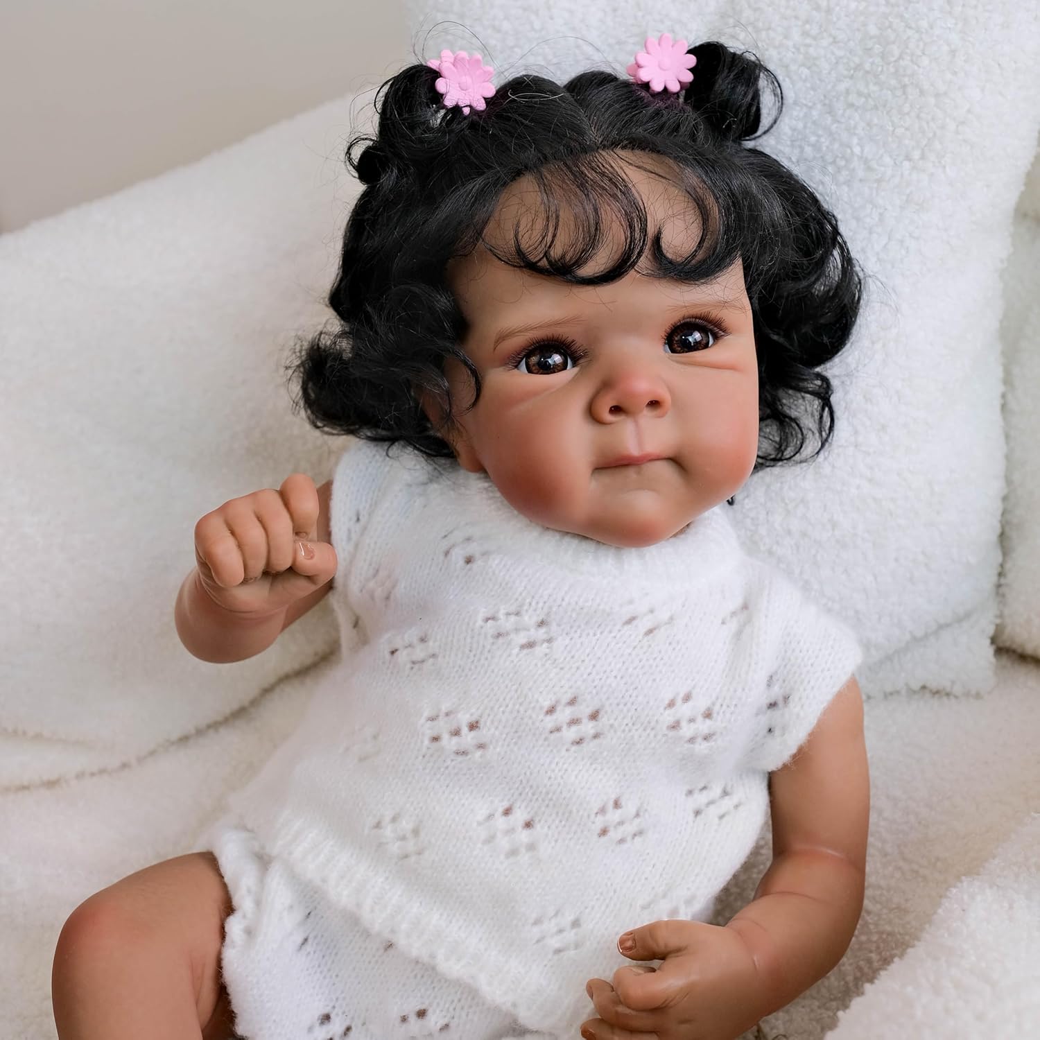 RXDOLL Realistic 18 Inch Black Baby Doll with Feeding Toy