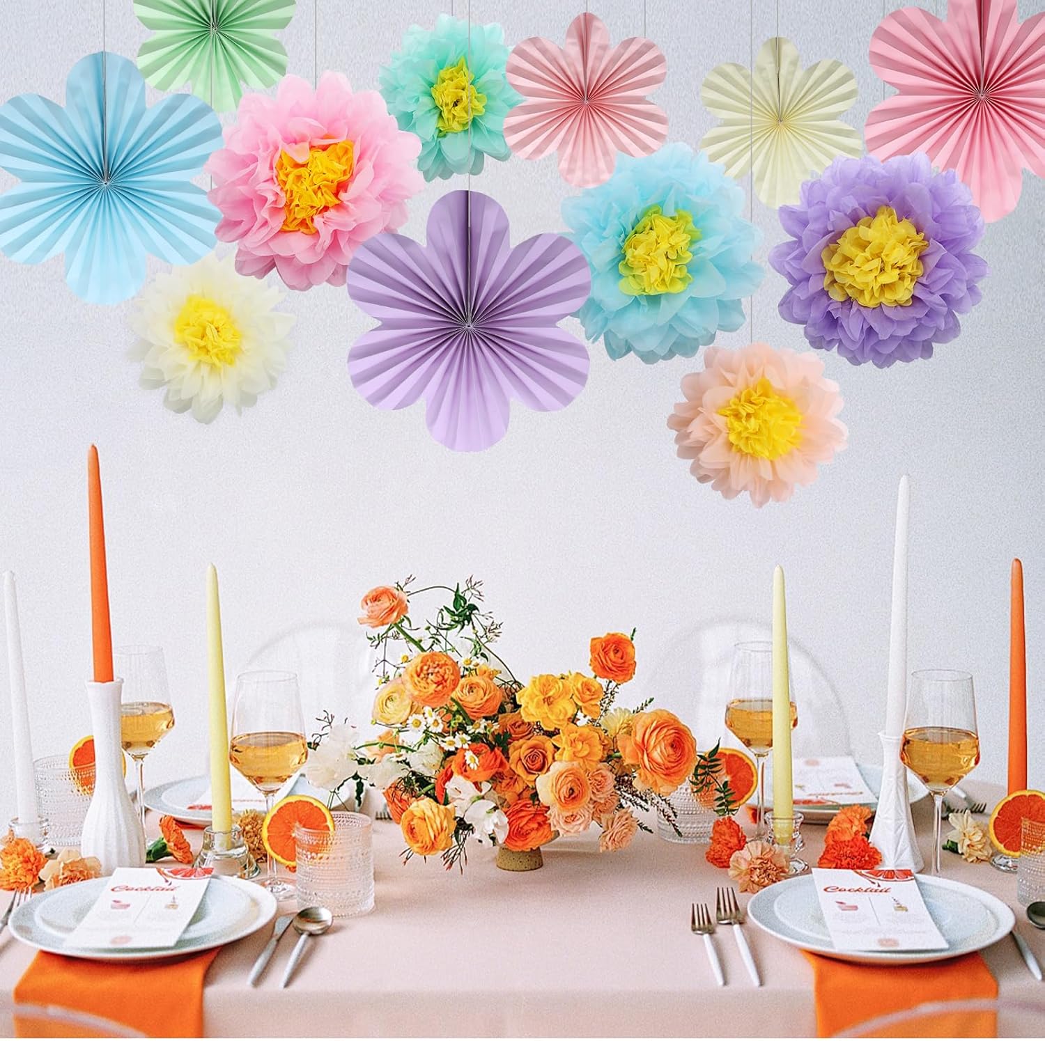 BestoFun 12PCS Pastel Tissue Paper Flowers Fans Decorations