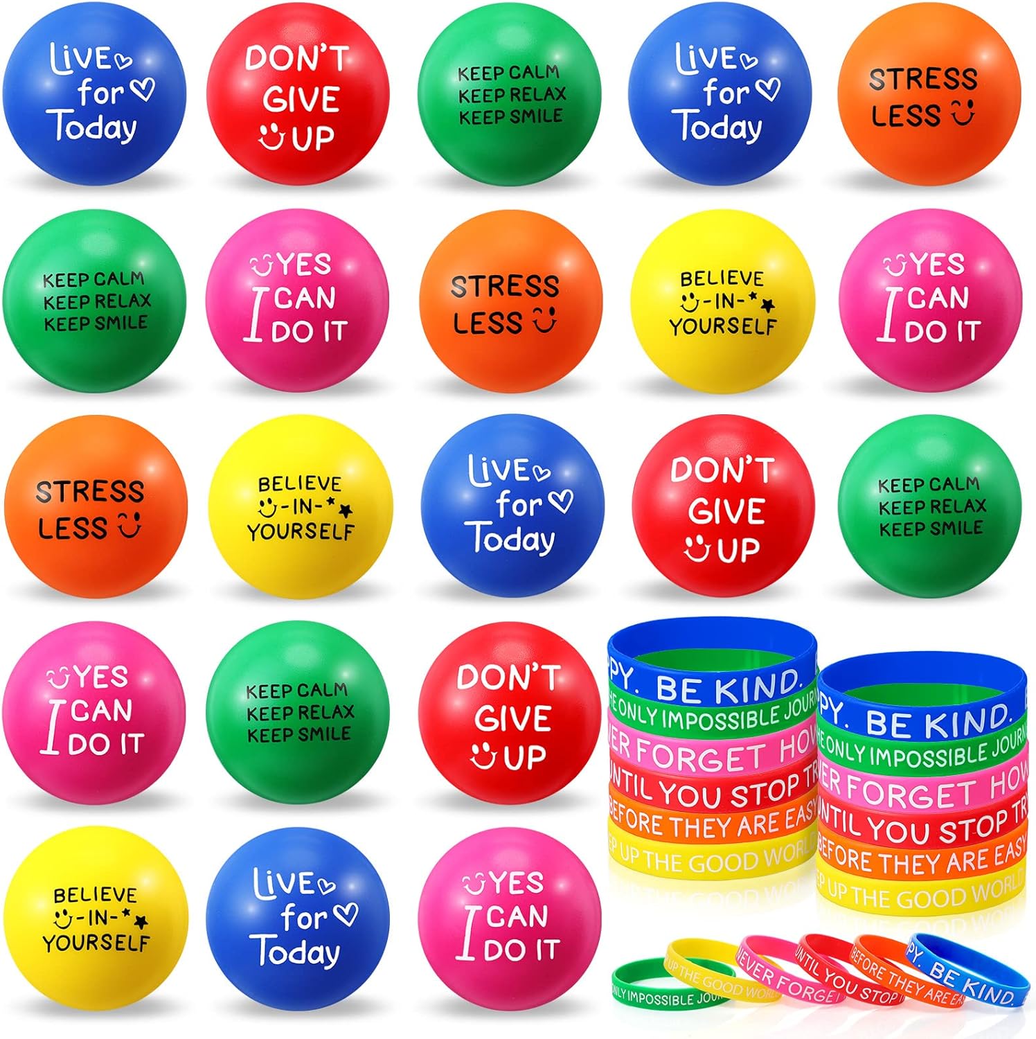 HyDren 72 Pcs Stress Relief Balls and Silicone Bracelets Set