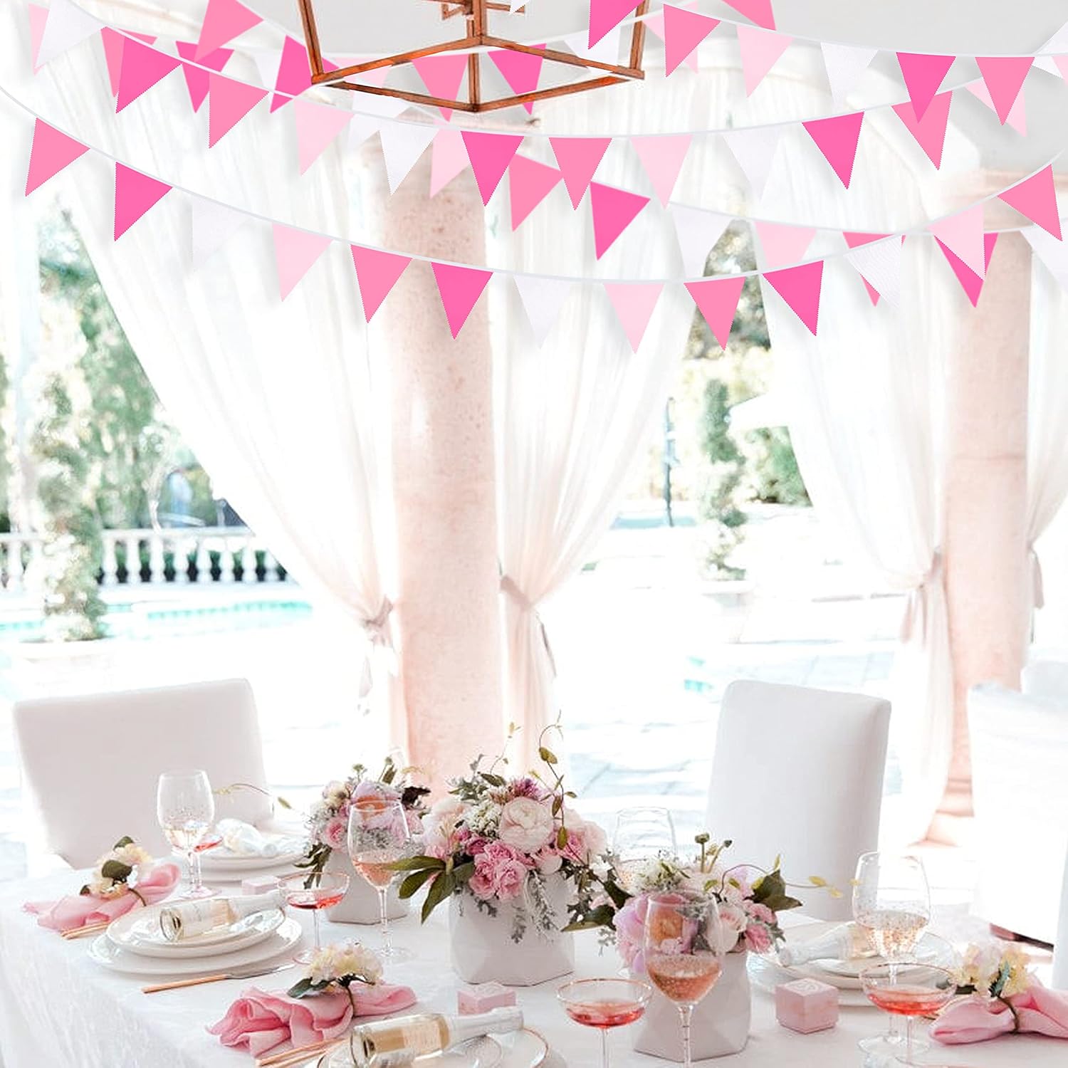 32 Ft Hot Pink Rose Pennant Banner Garland Kit for Parties