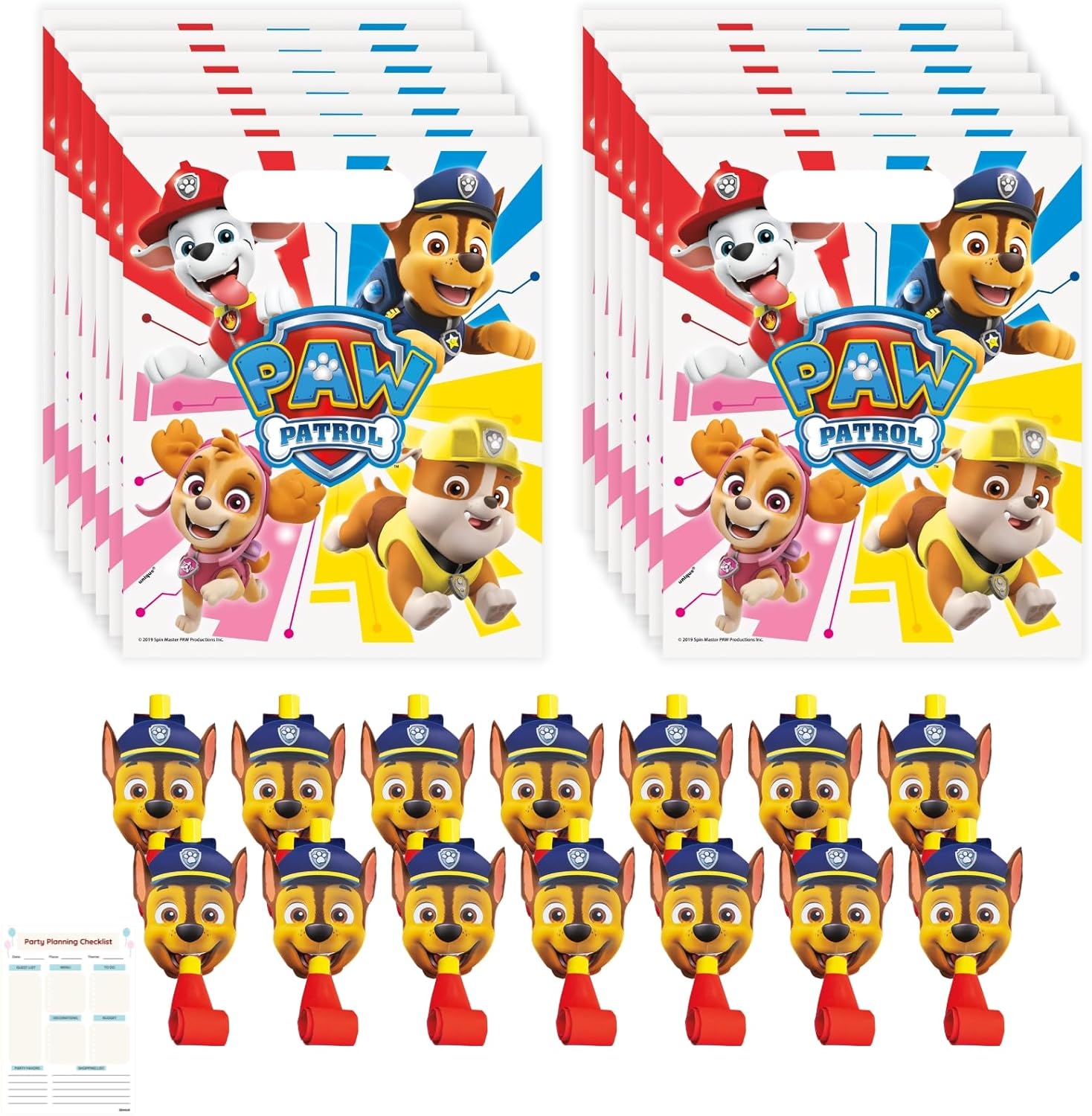 Unique Paw Patrol Party Favors - 16 Goodie Bags and 16 Blowouts