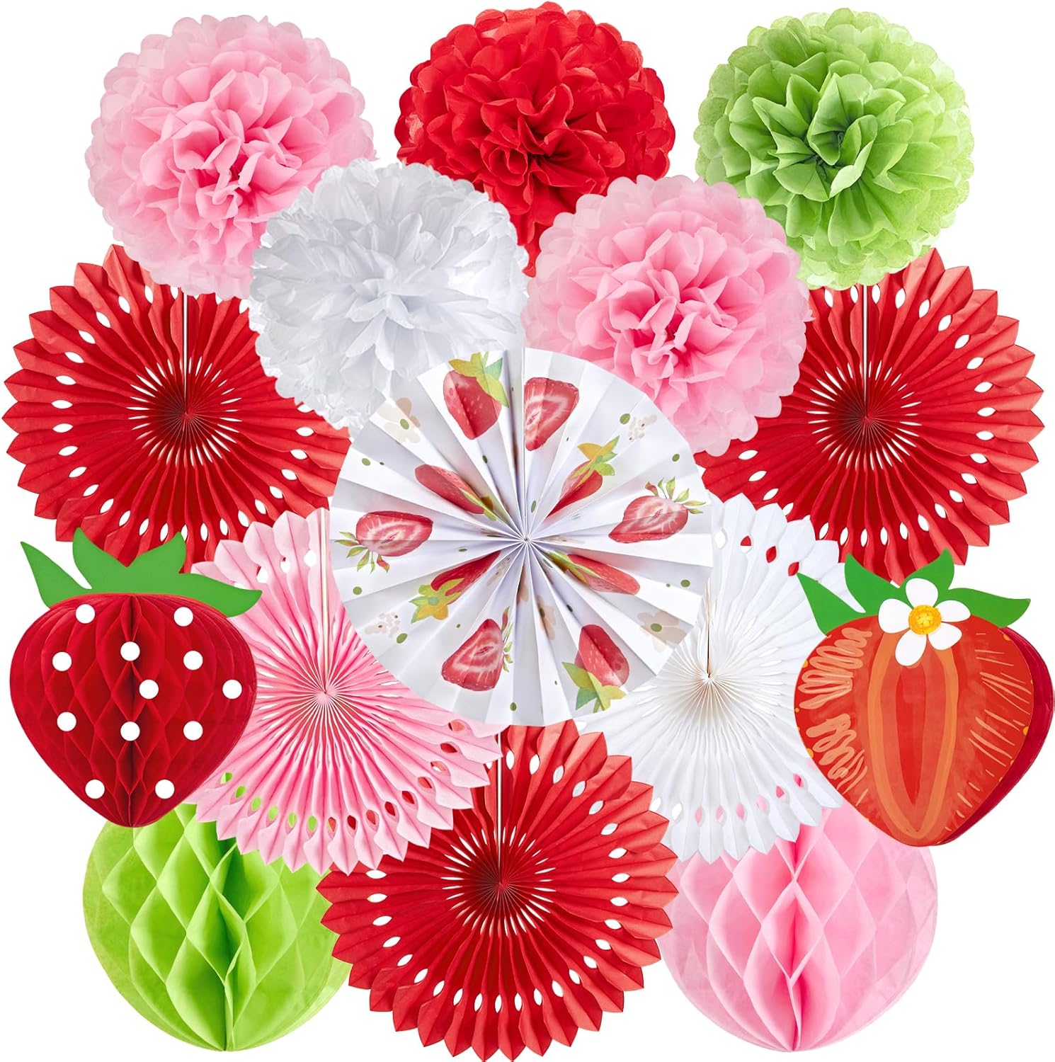Strawberry Tissue Paper Fans Decor Set