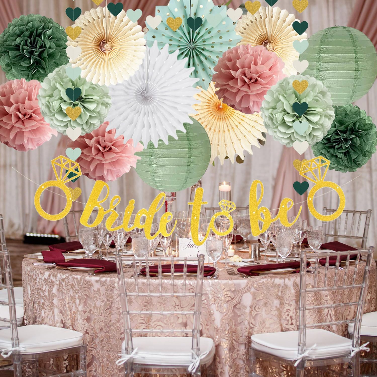 Sage Green Dusty Pink Bachelorette Decorations Set