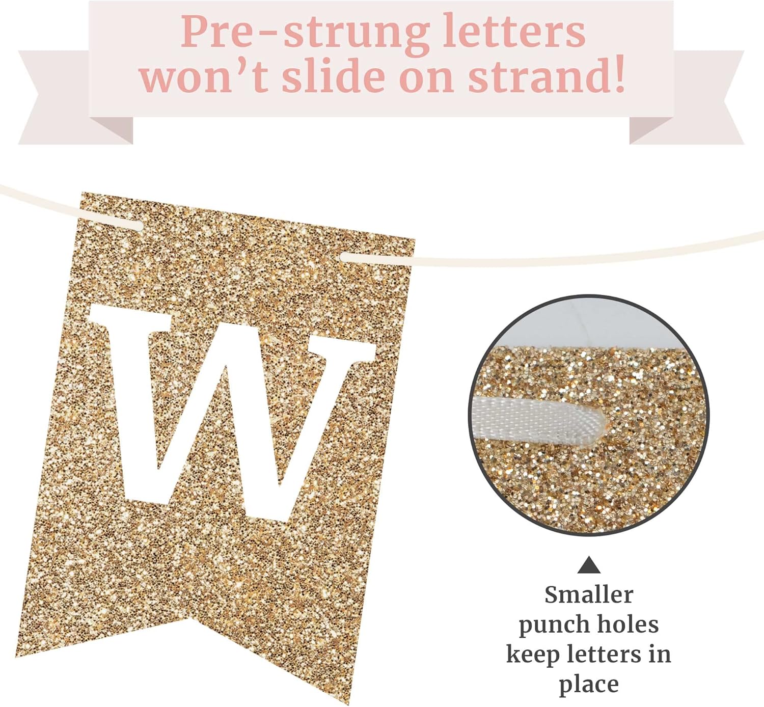 Gold Glitter Welcome Banner Pre-strung 6 ft