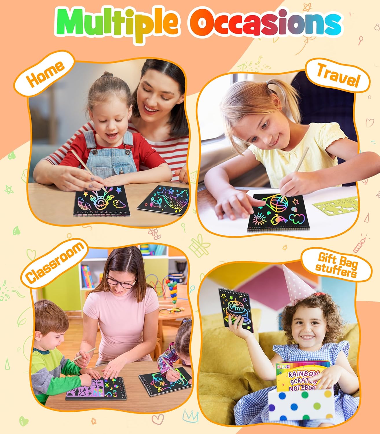 Pigipigi Scratch Paper Party Favor 16 Pack Art Craft Set