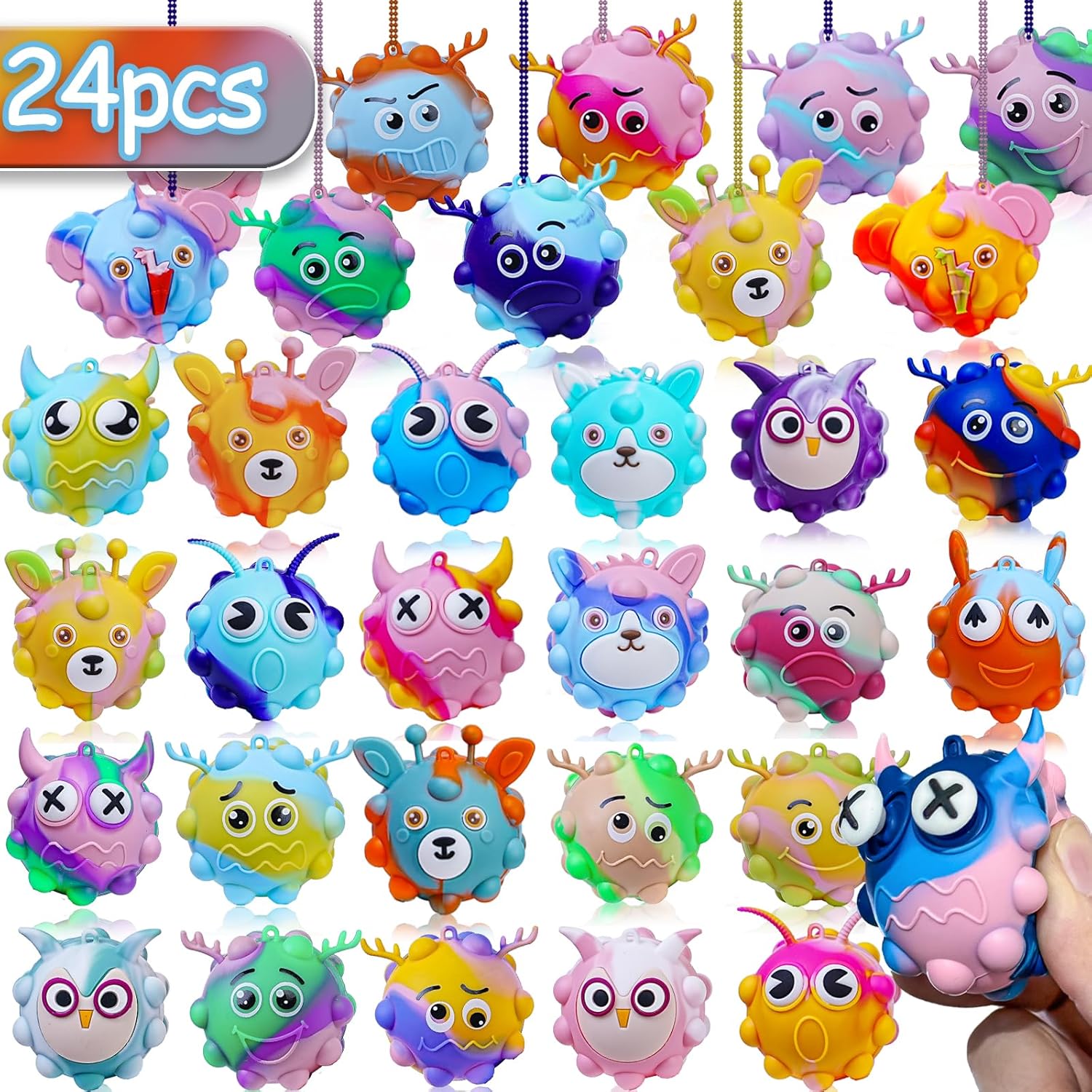 24 Pack Animal Pop Fidget Balls Stress Relief Toys
