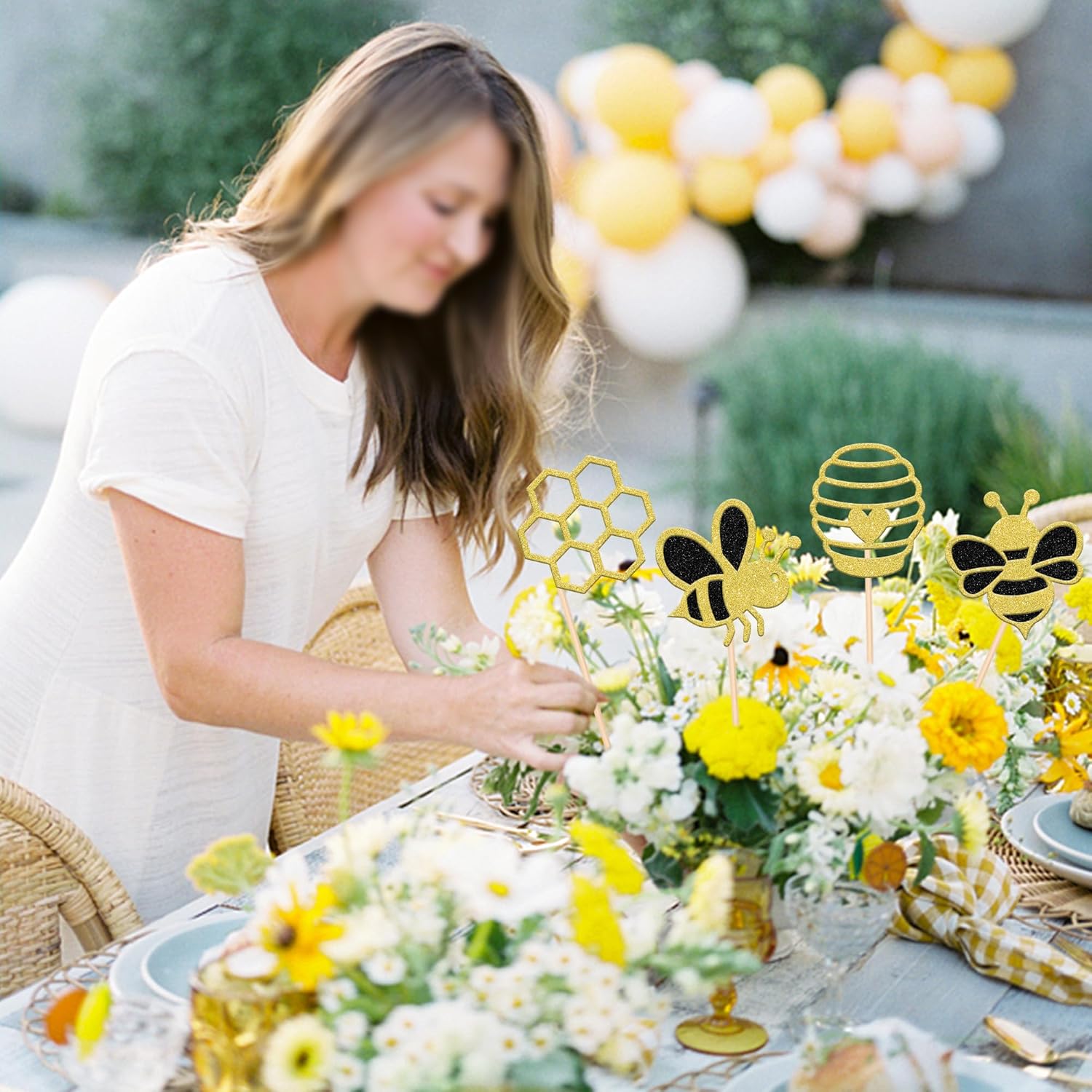 12PCS Bumble Bee Centerpiece Sticks Glitter